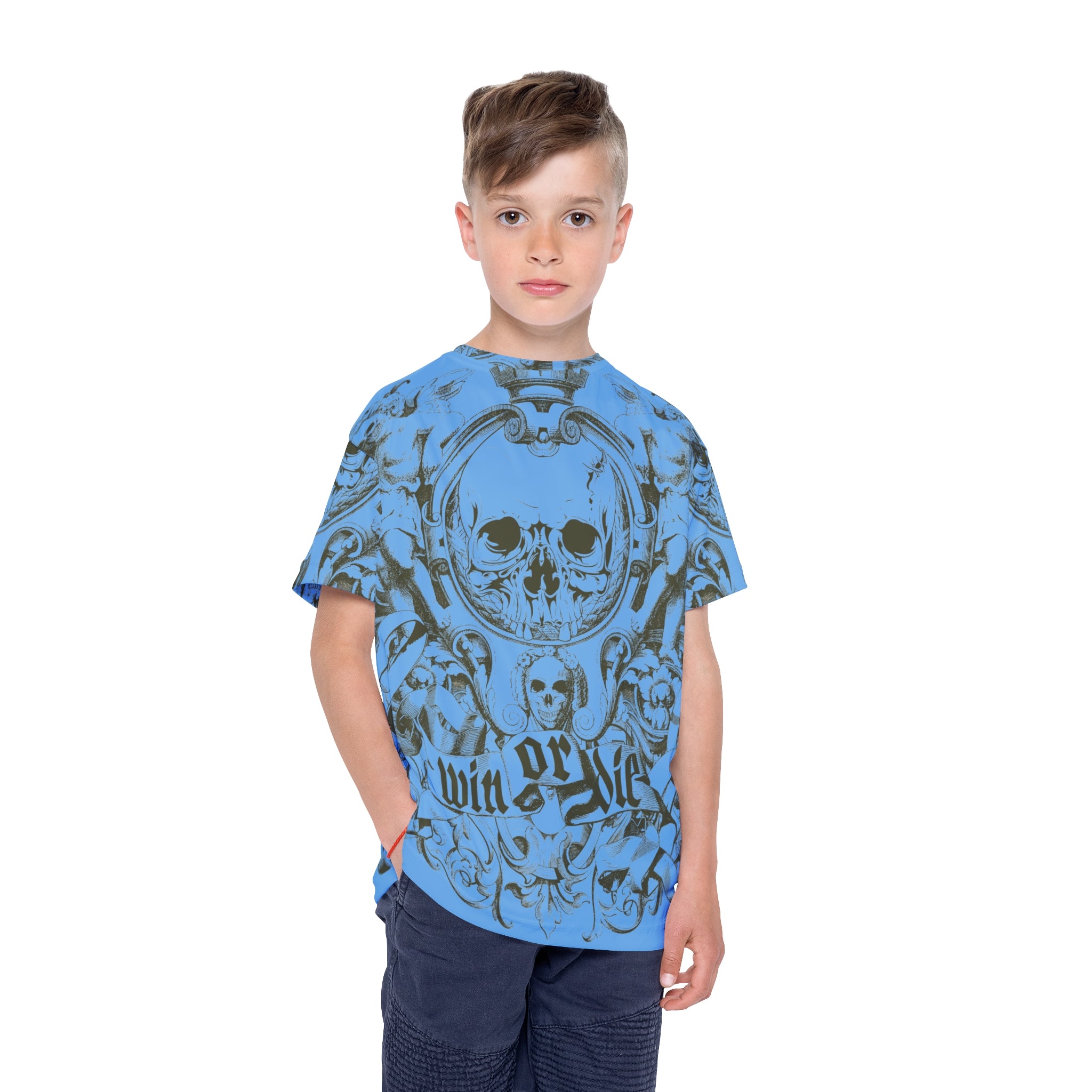 Kids Jersey — Blue Skull 'Win or Die' All-Over Print