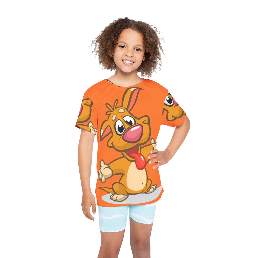 Kids Orange Cartoon Puppy Jersey — All-Over-Print Sports Tee