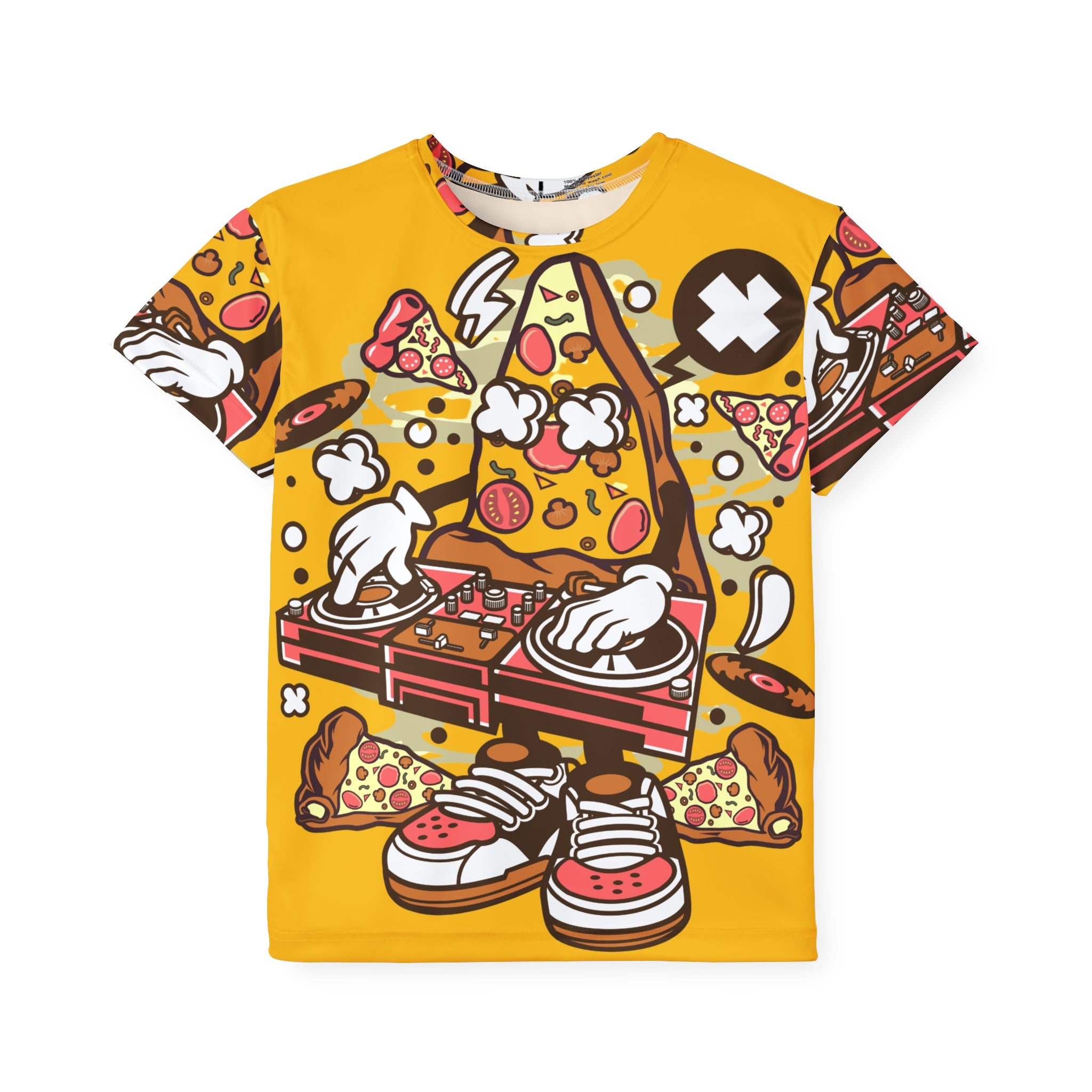 Kids Pizza DJ Tee — Colorful Cartoon All-Over Print Sports Jersey