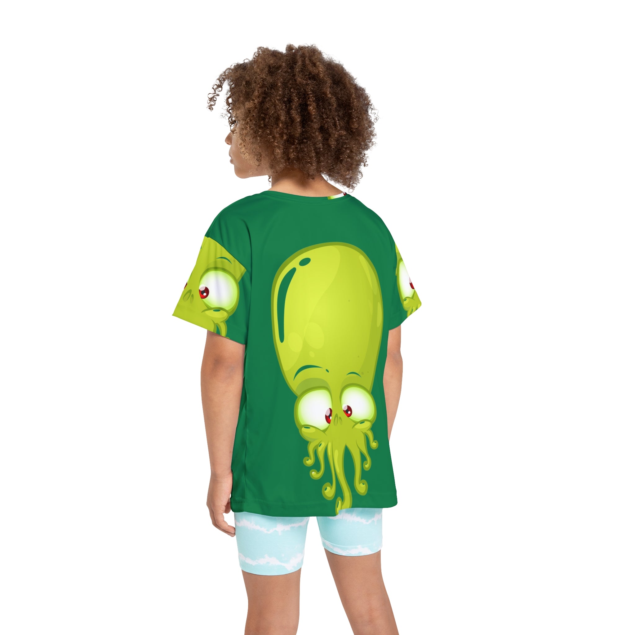Kids Jersey — Cute Green Squid All-Over Print Sports Tee