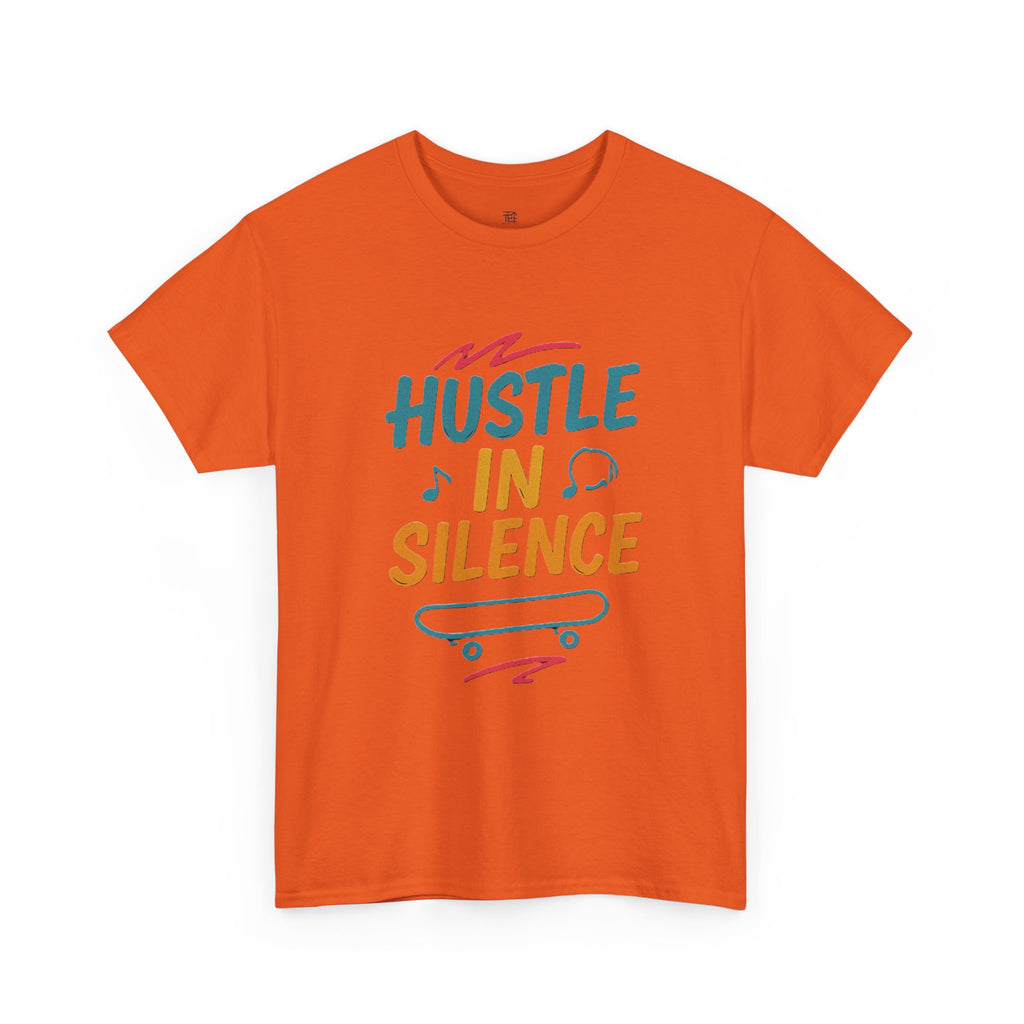 Hustle in Silence Tee - Unisex Heavy Cotton T-Shirt, Skateboarder Gift, Cool Casual Wear, Fitness Shirt, Motivational Apparel