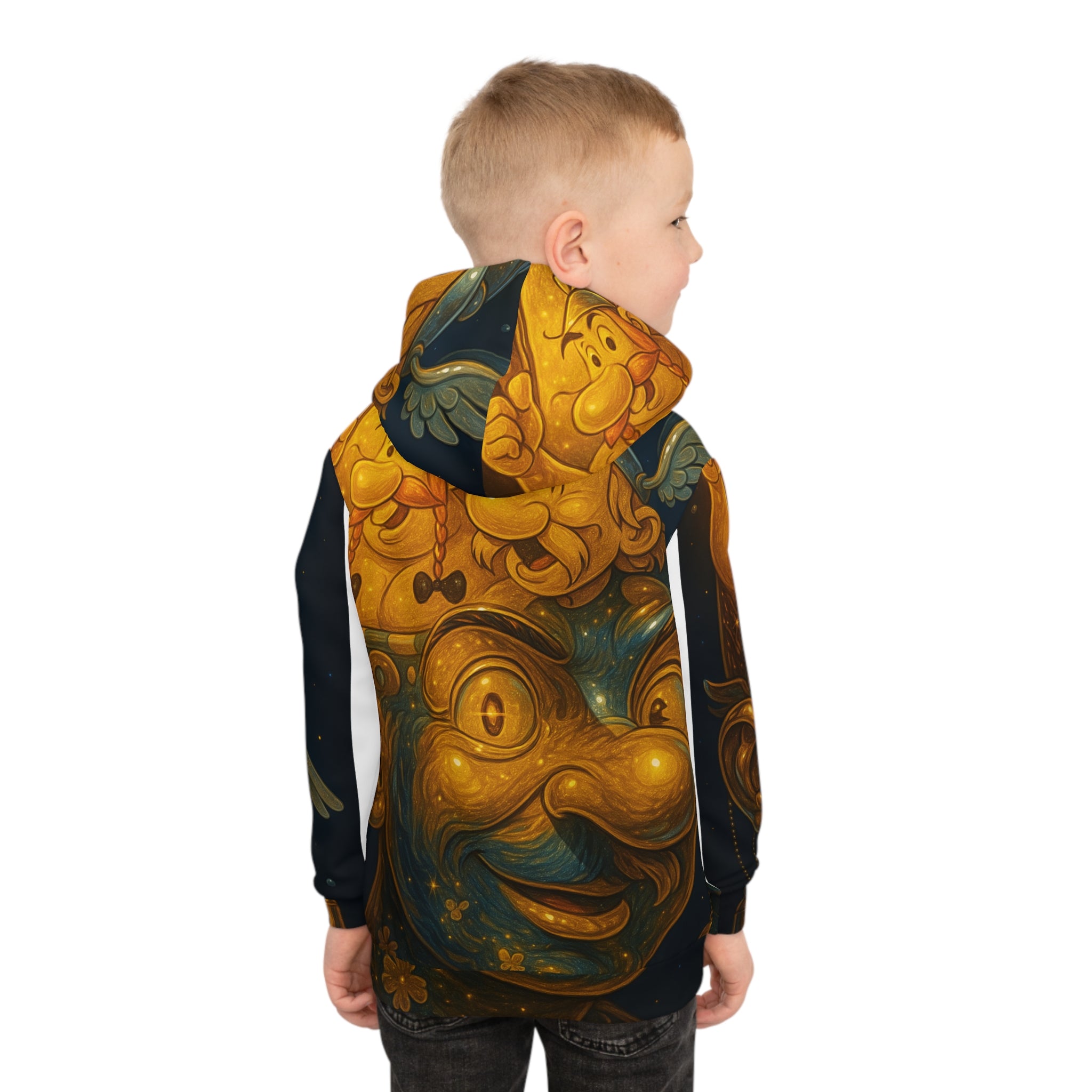 Kids Hoodie — Whimsical Golden Carnival Mask All-Over Print