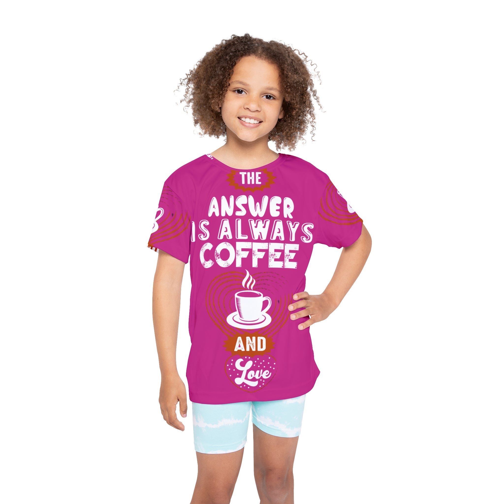 Kids Jersey — “The Answer Is Always Coffee and Love” Graphic Tee