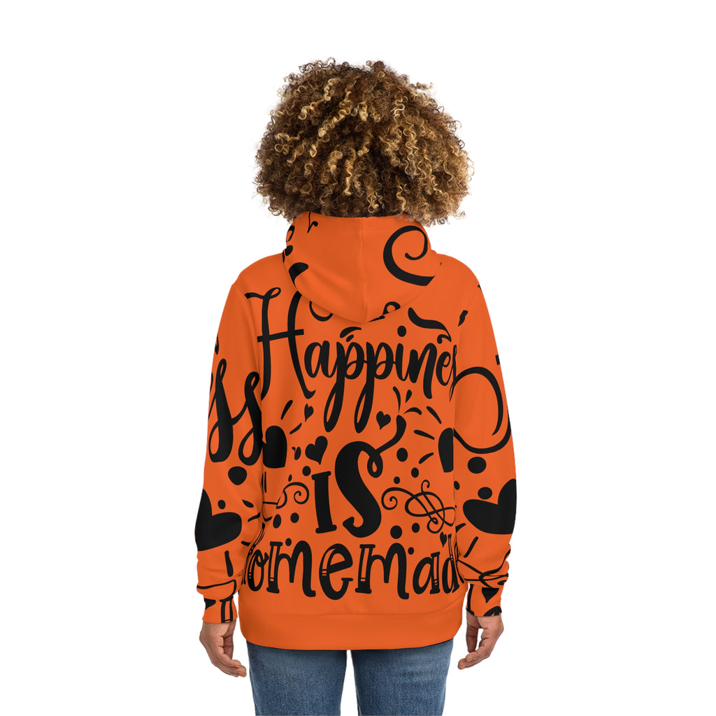 Hoodie - "Happiness is Homemade" Orange All-Over-Print Cozy Pullover