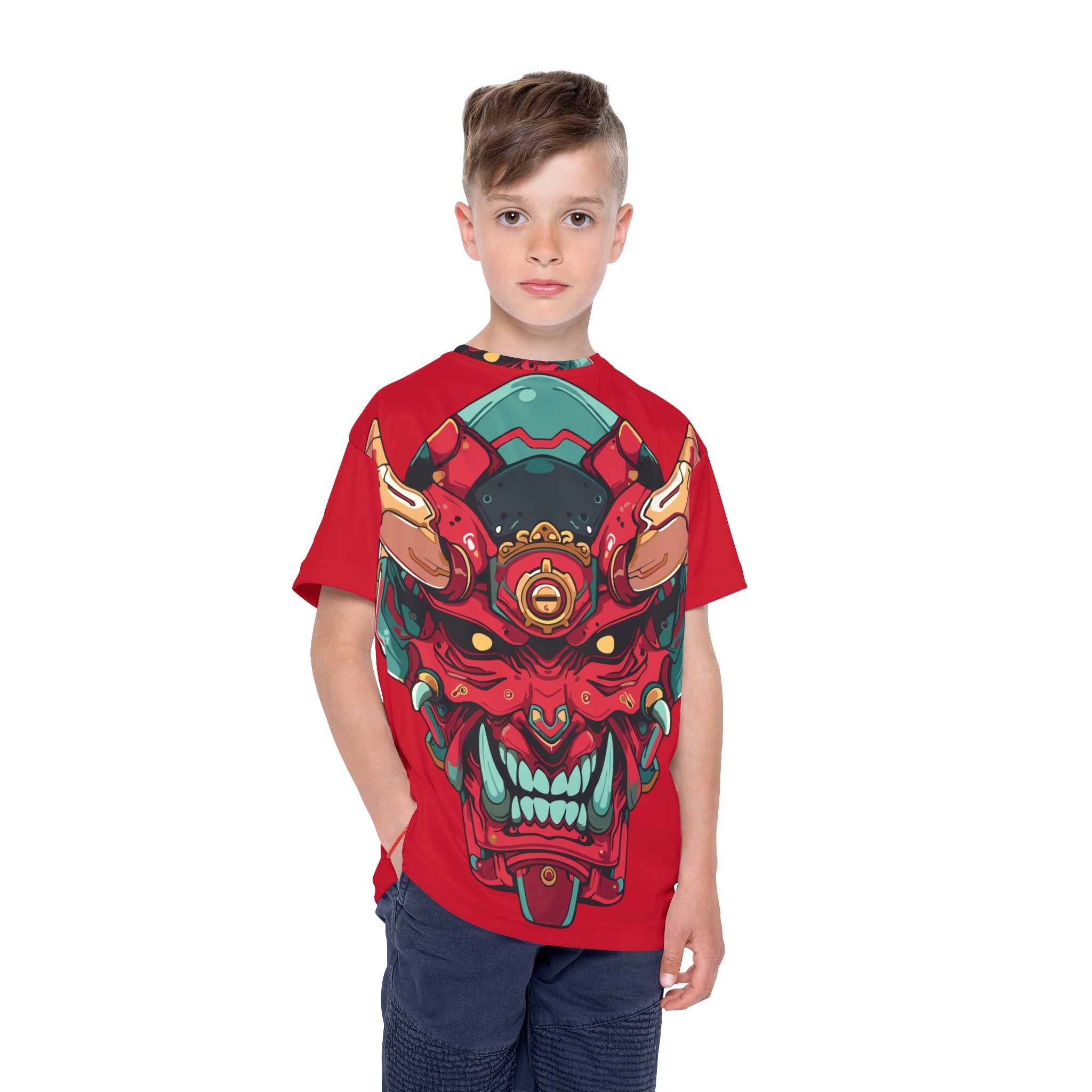 Kids Jersey — Red Oni Demon Samurai Mask All-Over Print