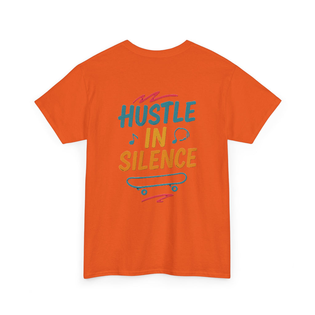Hustle in Silence Tee - Unisex Heavy Cotton T-Shirt, Skateboarder Gift, Cool Casual Wear, Fitness Shirt, Motivational Apparel