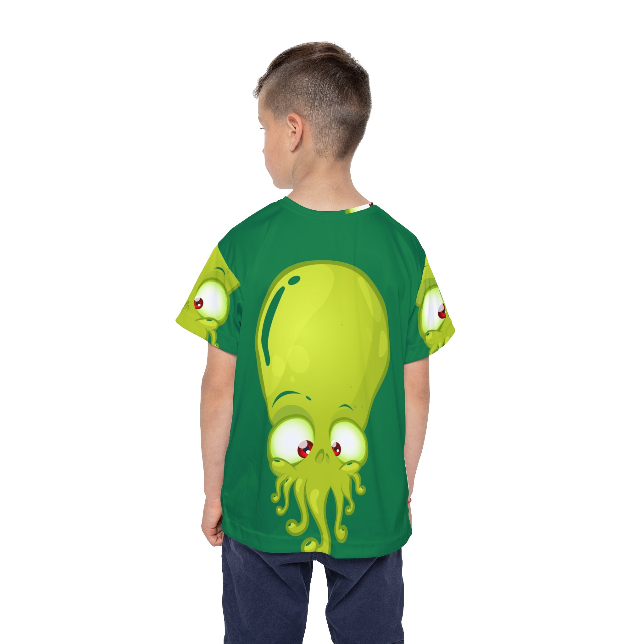 Kids Jersey — Cute Green Squid All-Over Print Sports Tee
