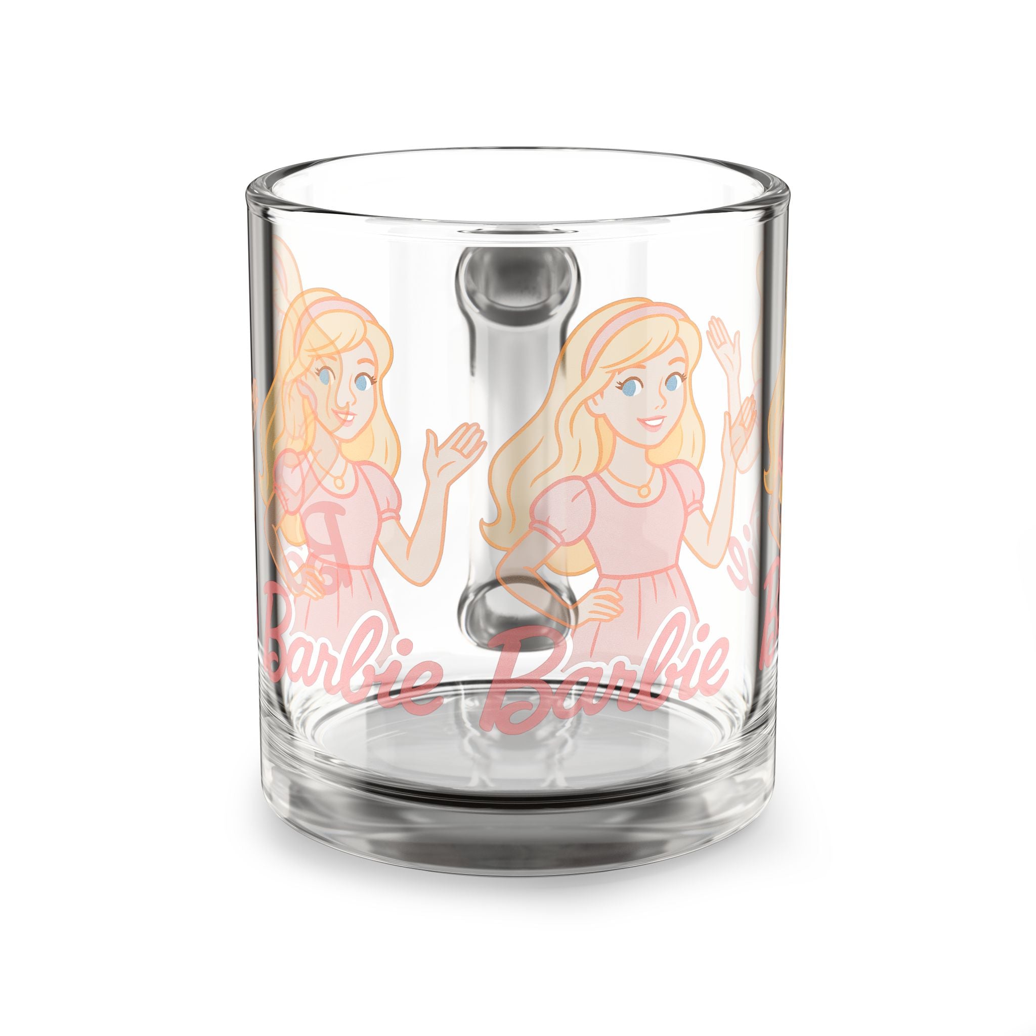 Glass Mug — Retro Blonde Doll Illustration "Barbie" Clear 10oz Coffee Cup