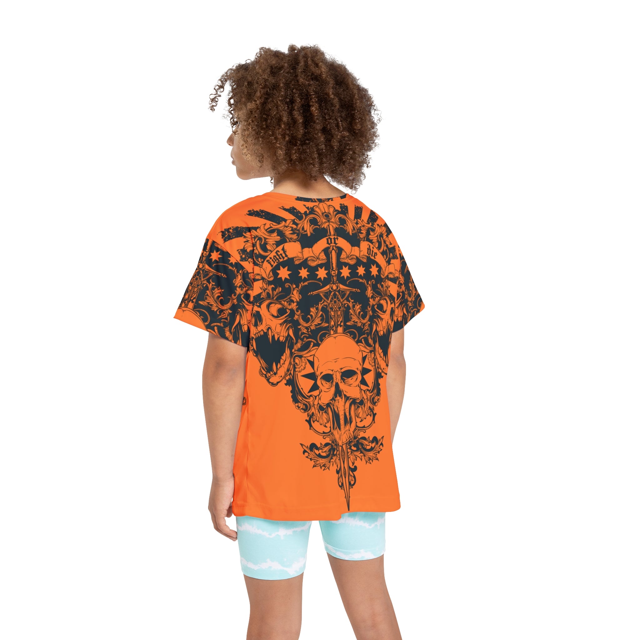 Kids Jersey — Orange Skull Crest Sports Tee