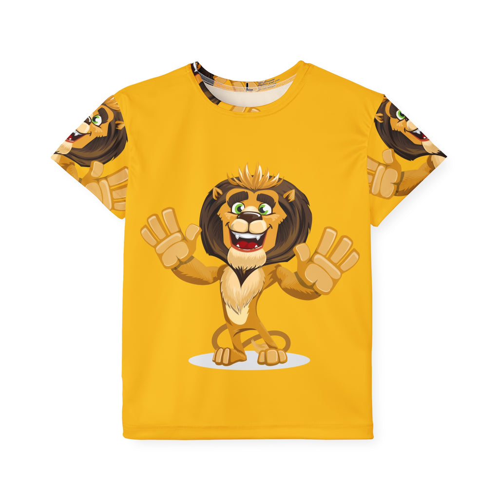 Kids Lion Sports Jersey — Bright Yellow All-Over-Print Tee for Active Play