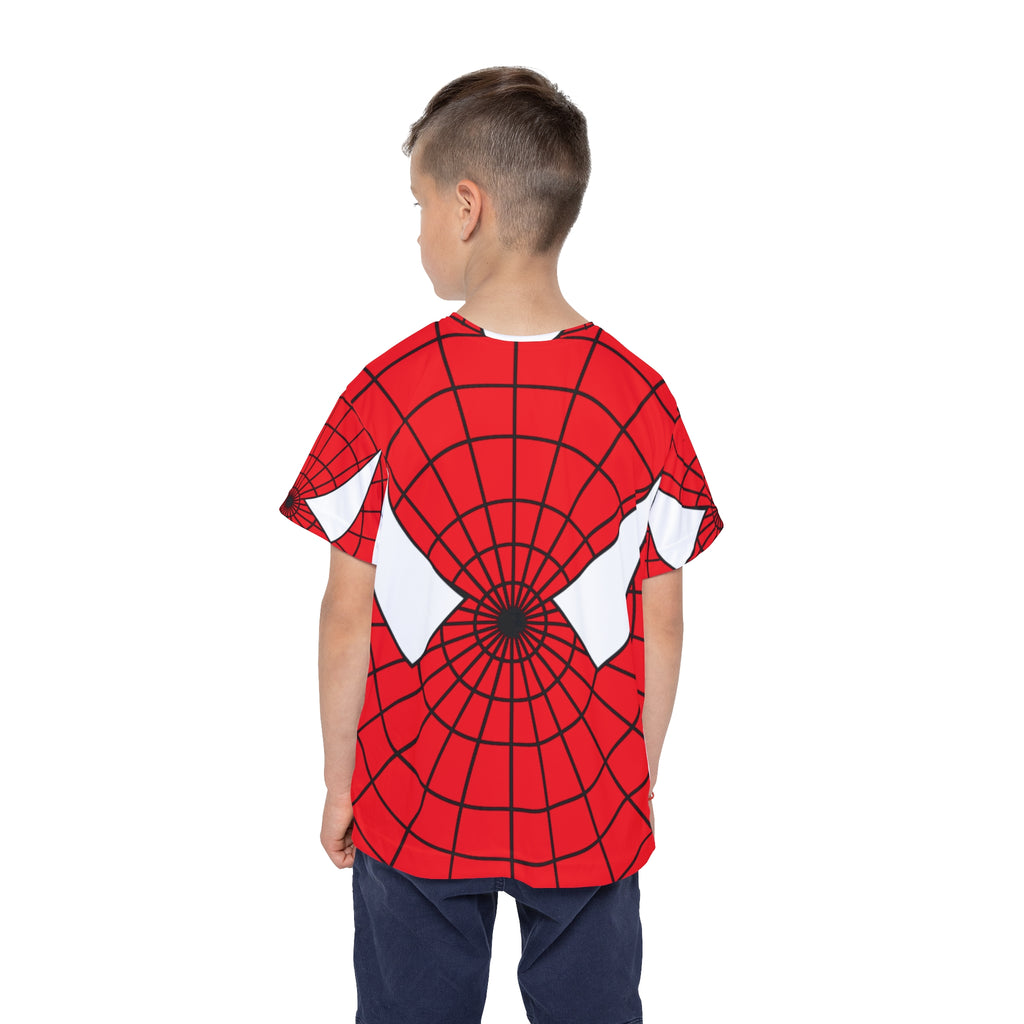 Spider Web Kids Jersey – Red Superhero Face All-Over Print