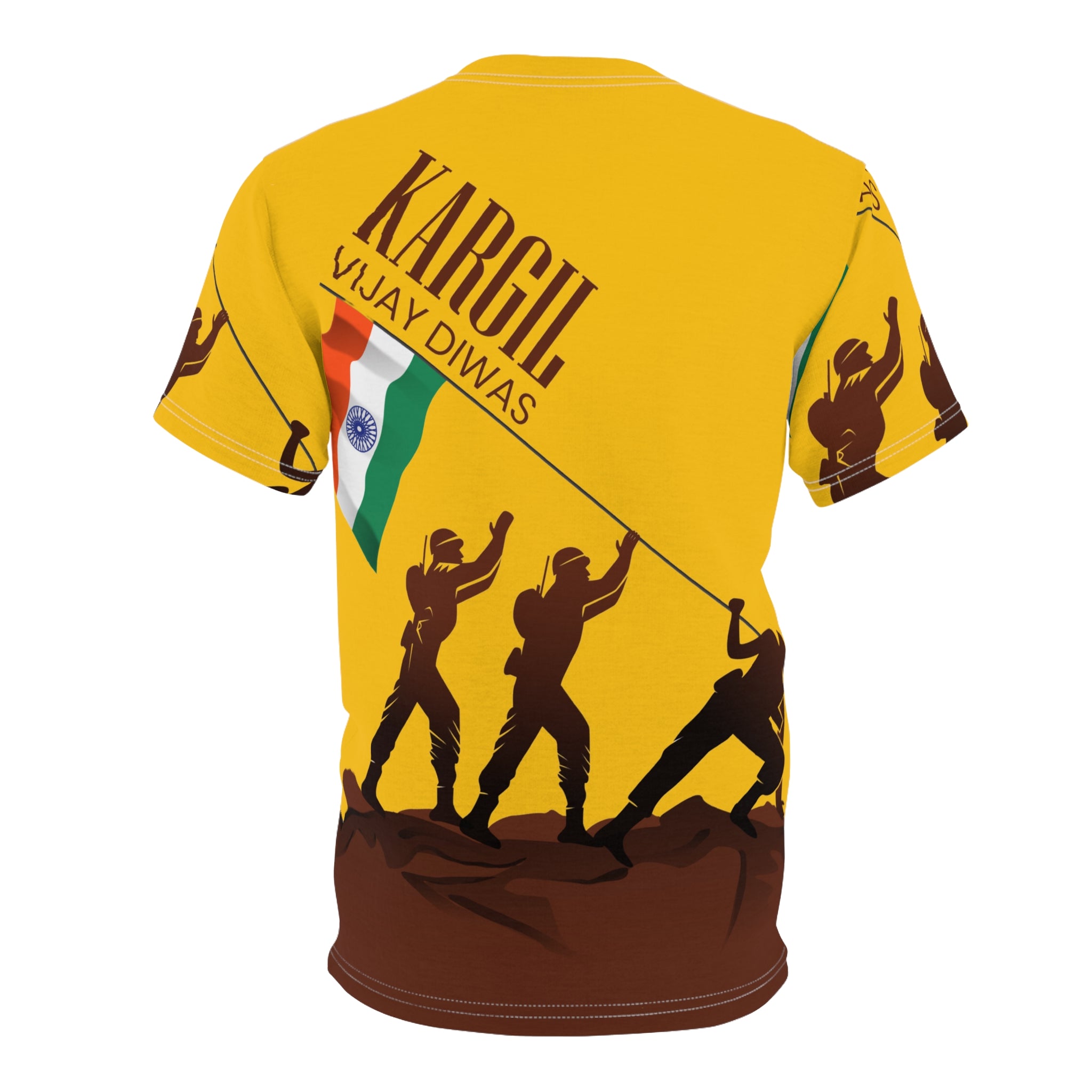 Kargil Vijay Diwas Tribute Tee — Indian Flag Soldiers All-Over Print
