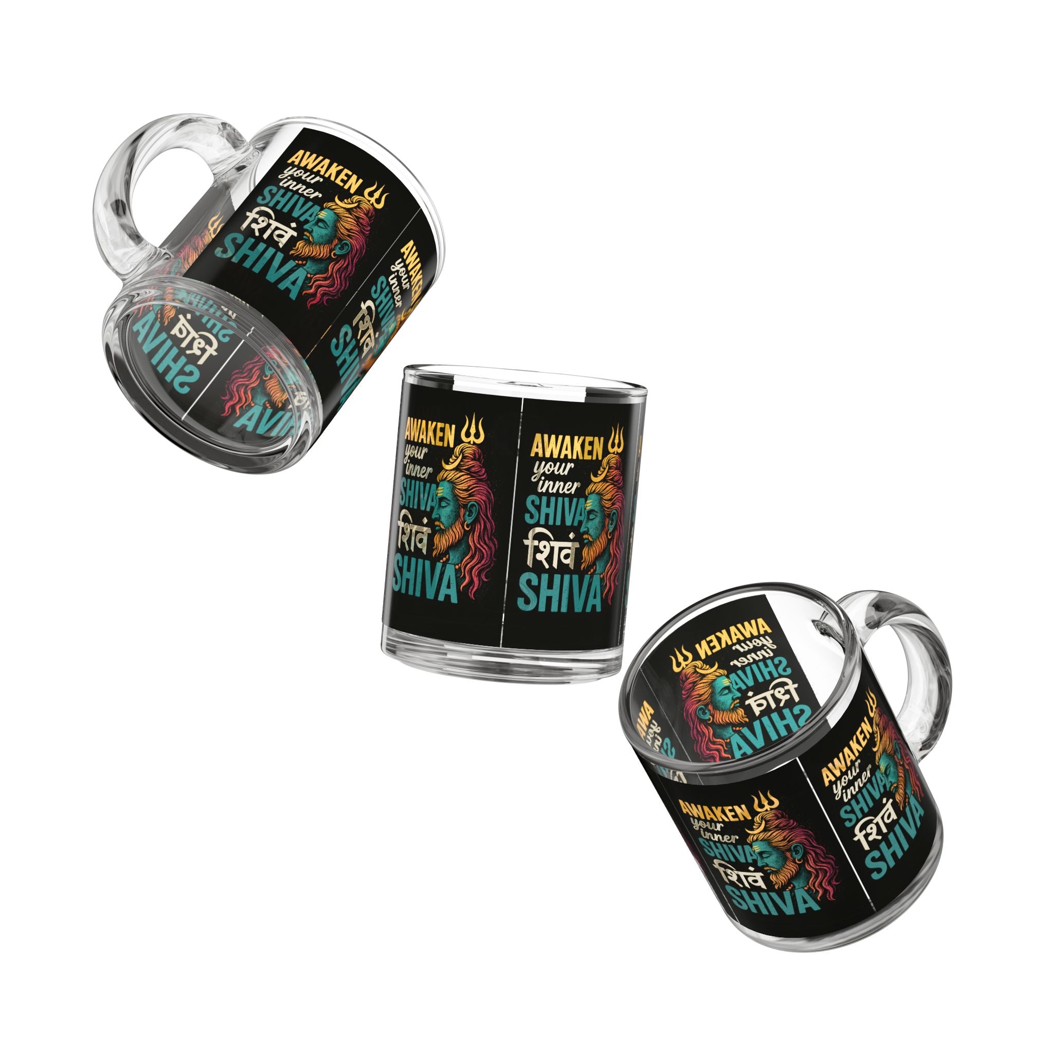 Glass Mug — "Awaken Your Inner Shiva" Spiritual Coffee Cup