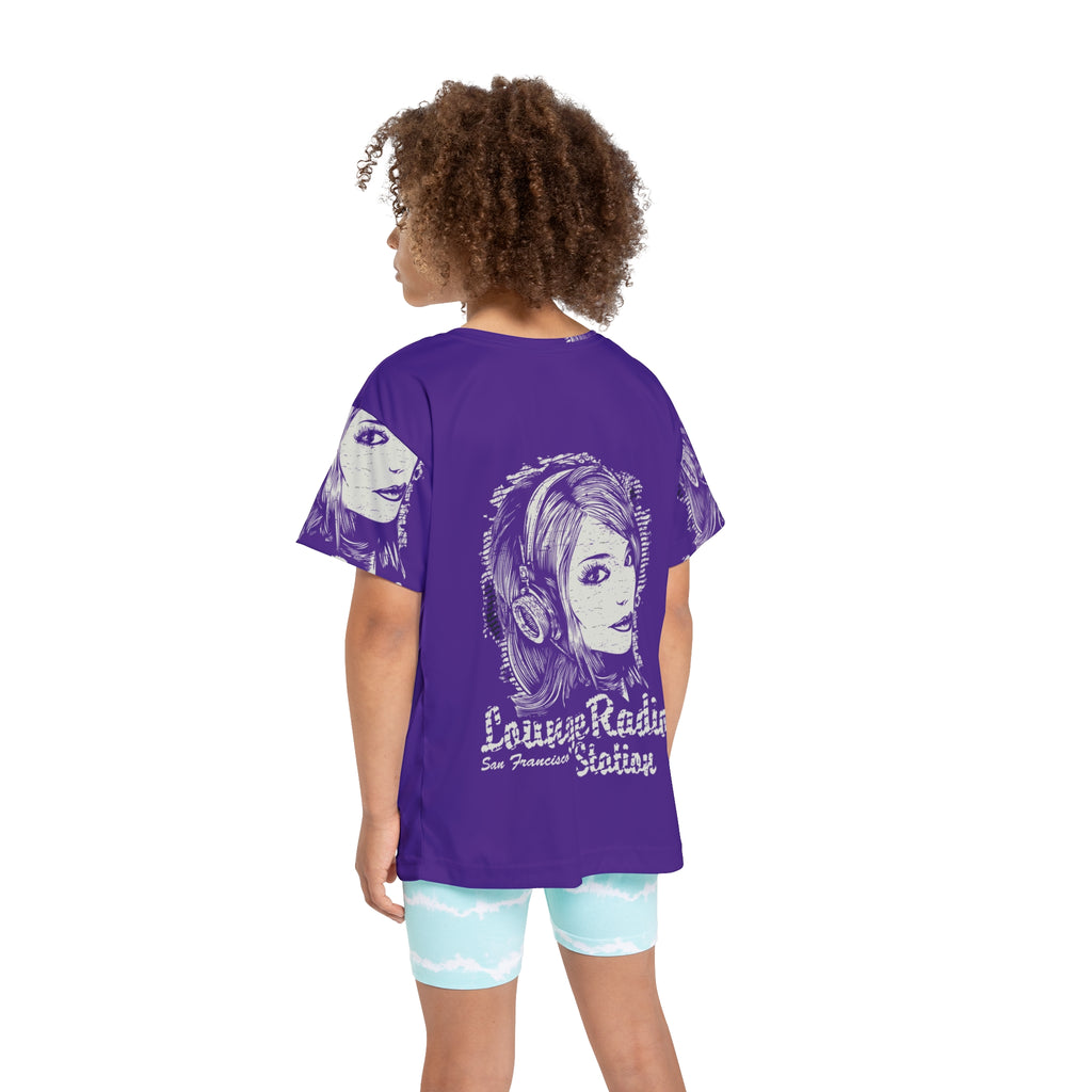 Kids Jersey — Retro 'Lounge Radio Station' Graphic Tee (Purple)