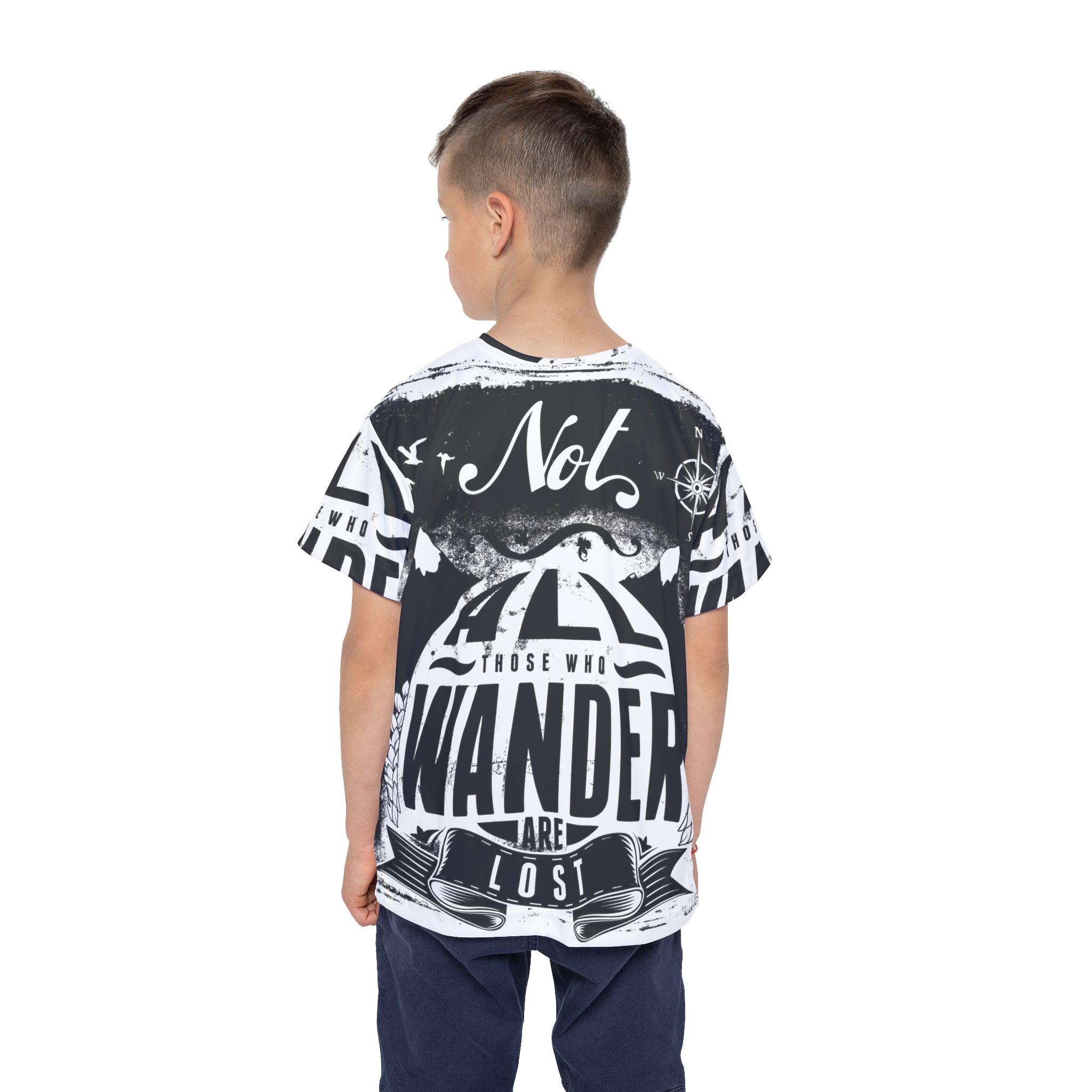 Kids Jersey — 'Not All Who Wander Are Lost' Monochrome Adventure Tee