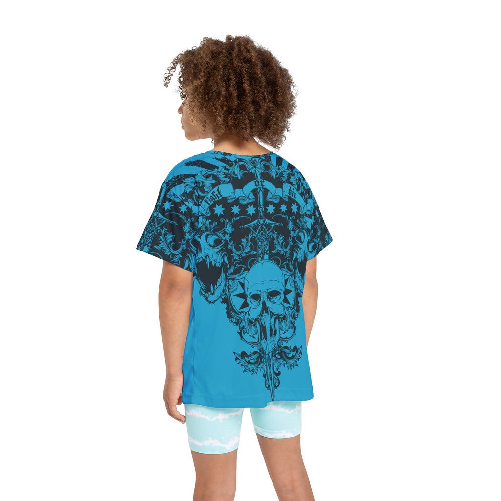 Kids Skull Sports Jersey — Blue Gothic AOP Tee