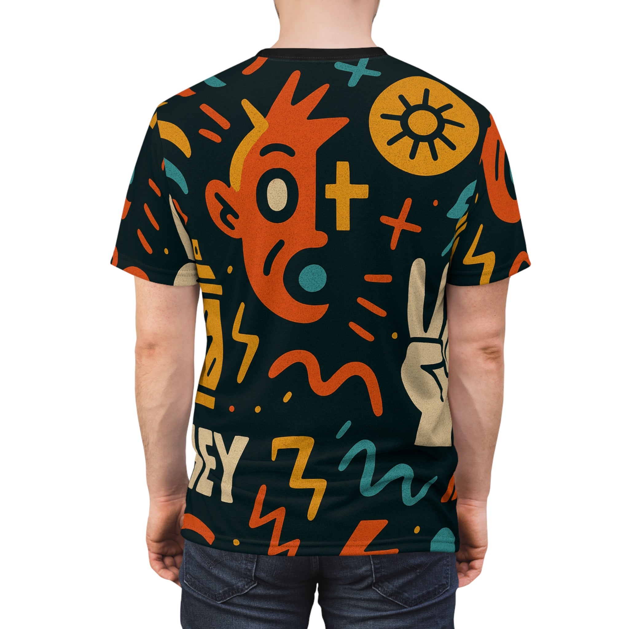 Vibrant Graphic Unisex Tee - Retro Style AOP Design