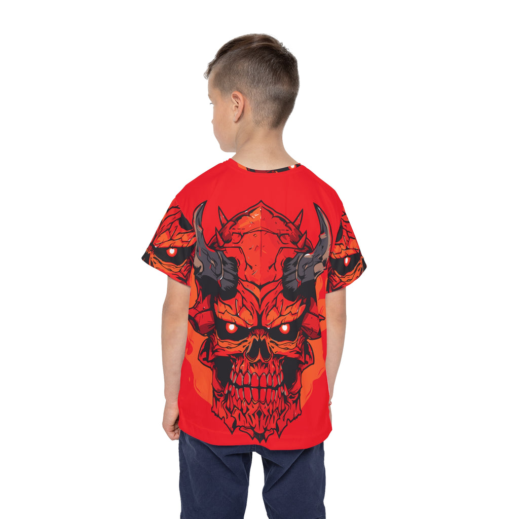 Kids Jersey — Fiery Demon Skull All-Over Print