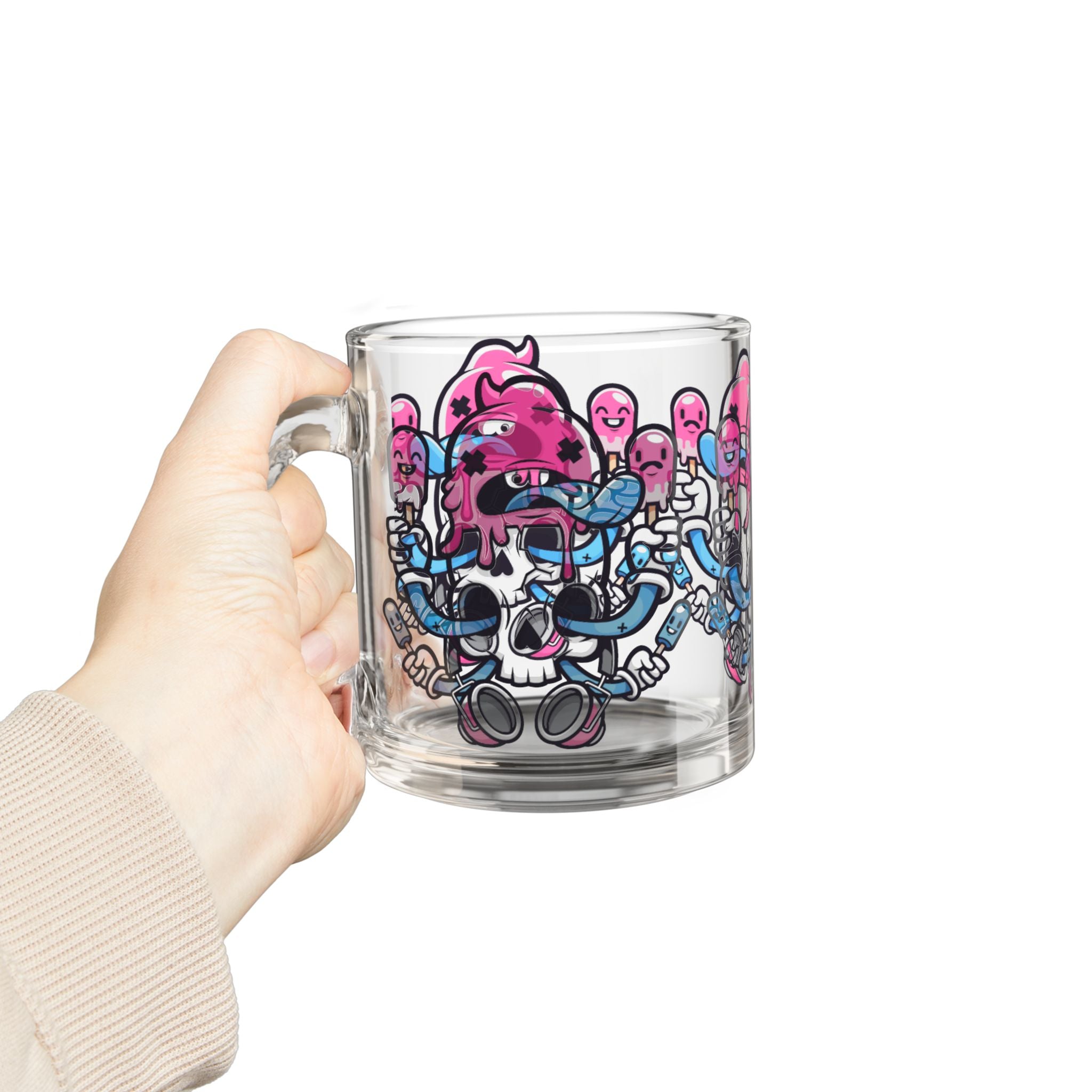Skull & Popsicle Glass Mug — 10oz Artistic Clear Coffee Cup