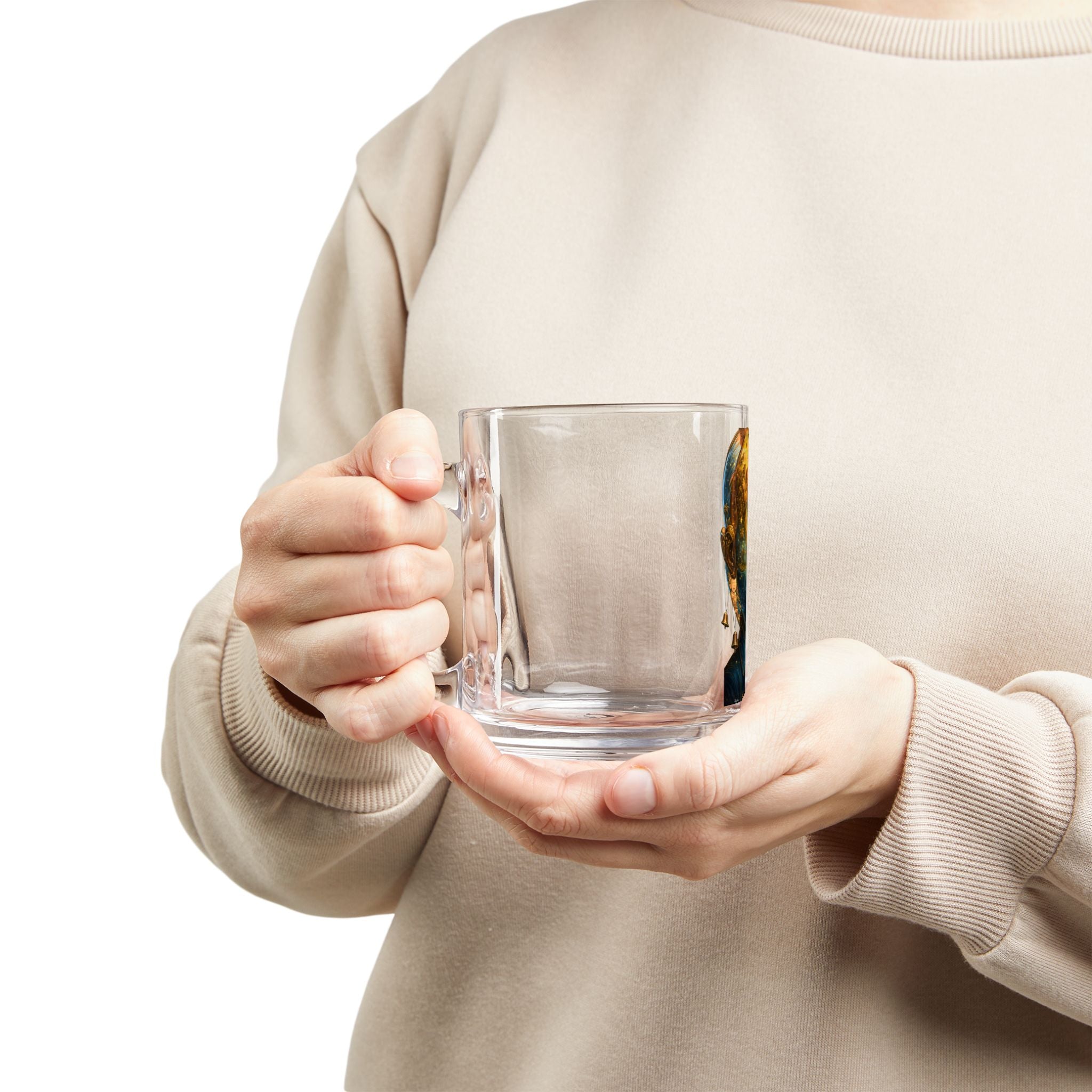 Glass Mug — Surreal Portrait Collage Art Glass Coffee Cup (10 oz)