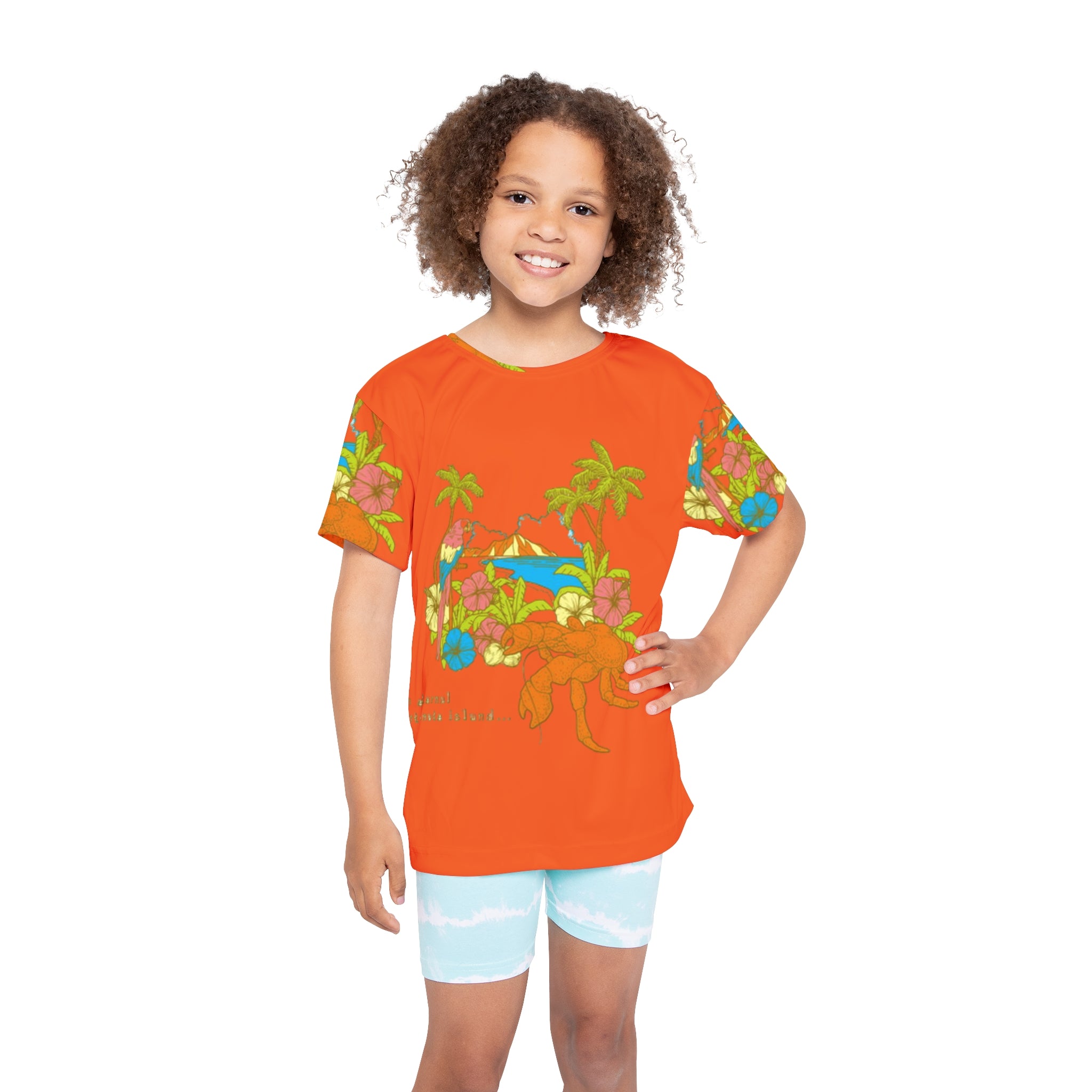 Kids Tropical Sports Jersey — Bright Orange Hawaiian Island Design