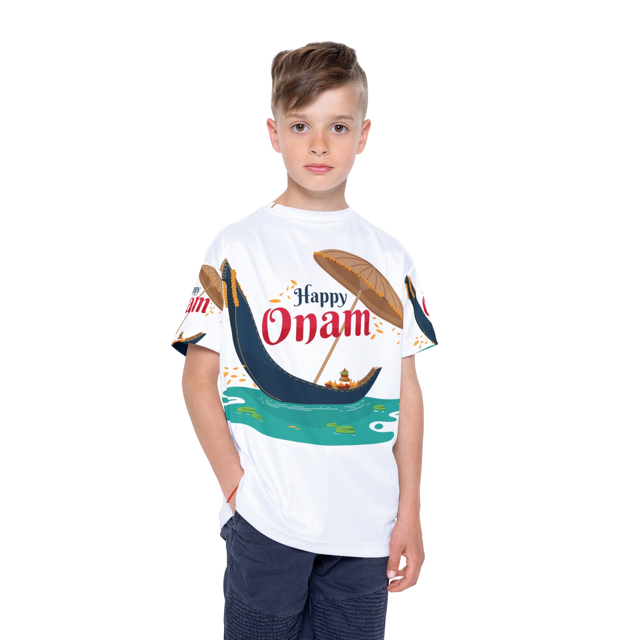 Happy Onam Kids Jersey – Festive Boat Race AOP Tee