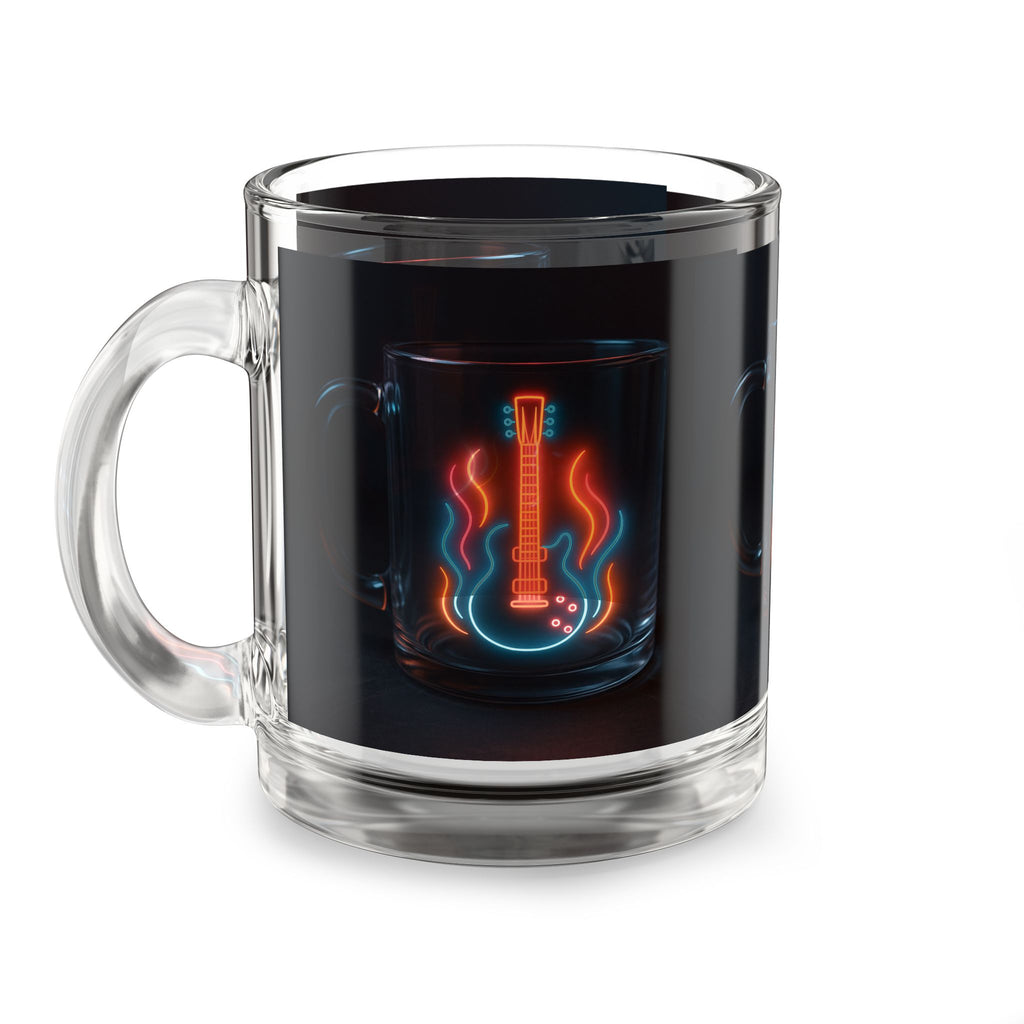 Neon Guitar Glass Mug — 10oz Rock Music Coffee Cup