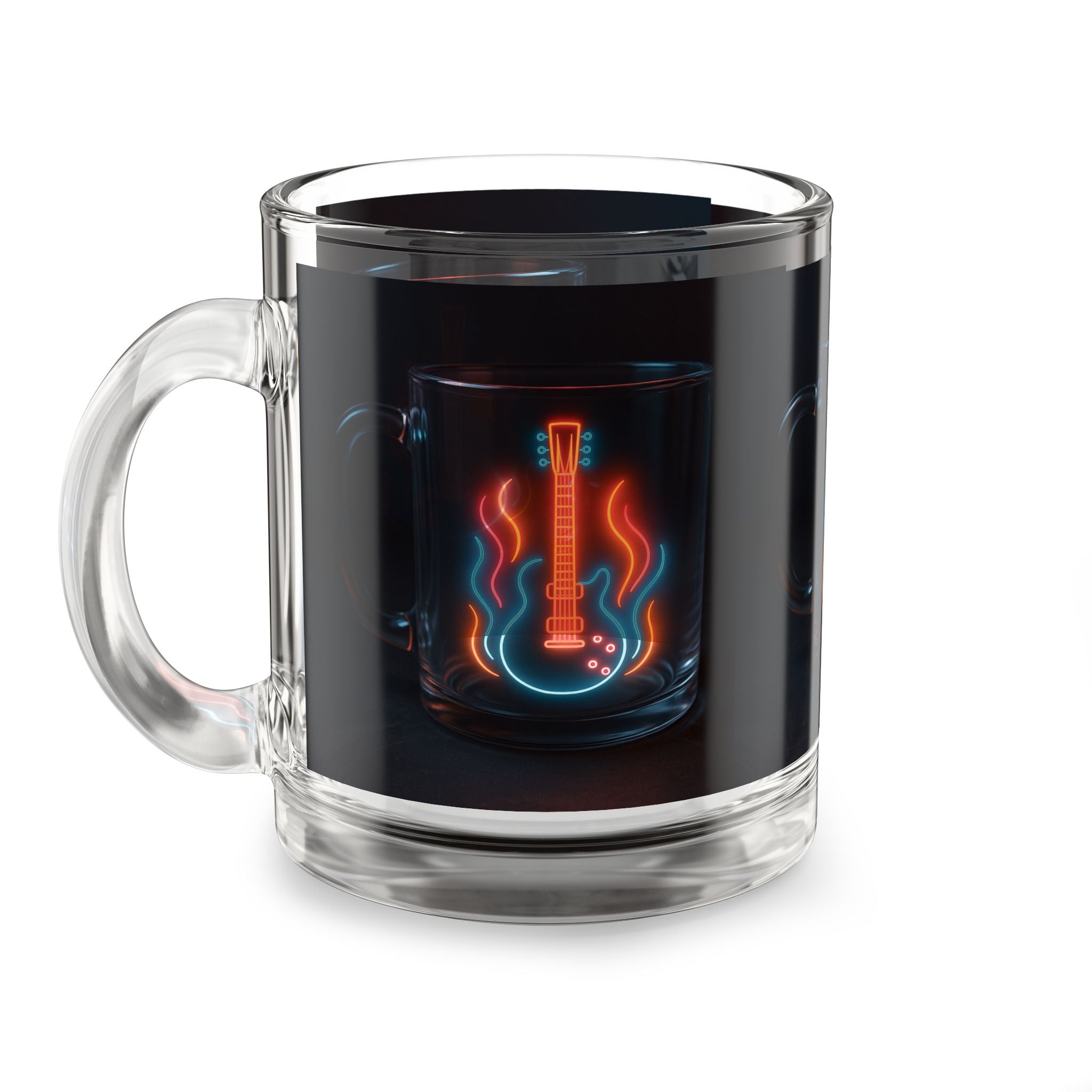 Neon Guitar Glass Mug — 10oz Rock Music Coffee Cup