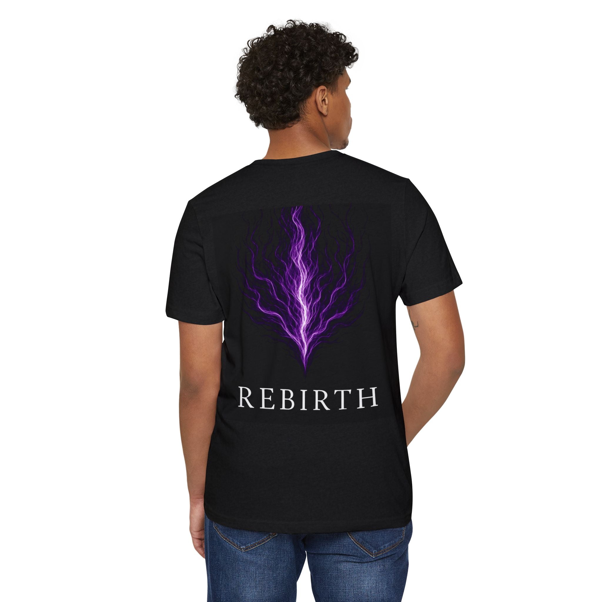Rebirth Graphic Tee — Purple Flame Spiritual T‑Shirt