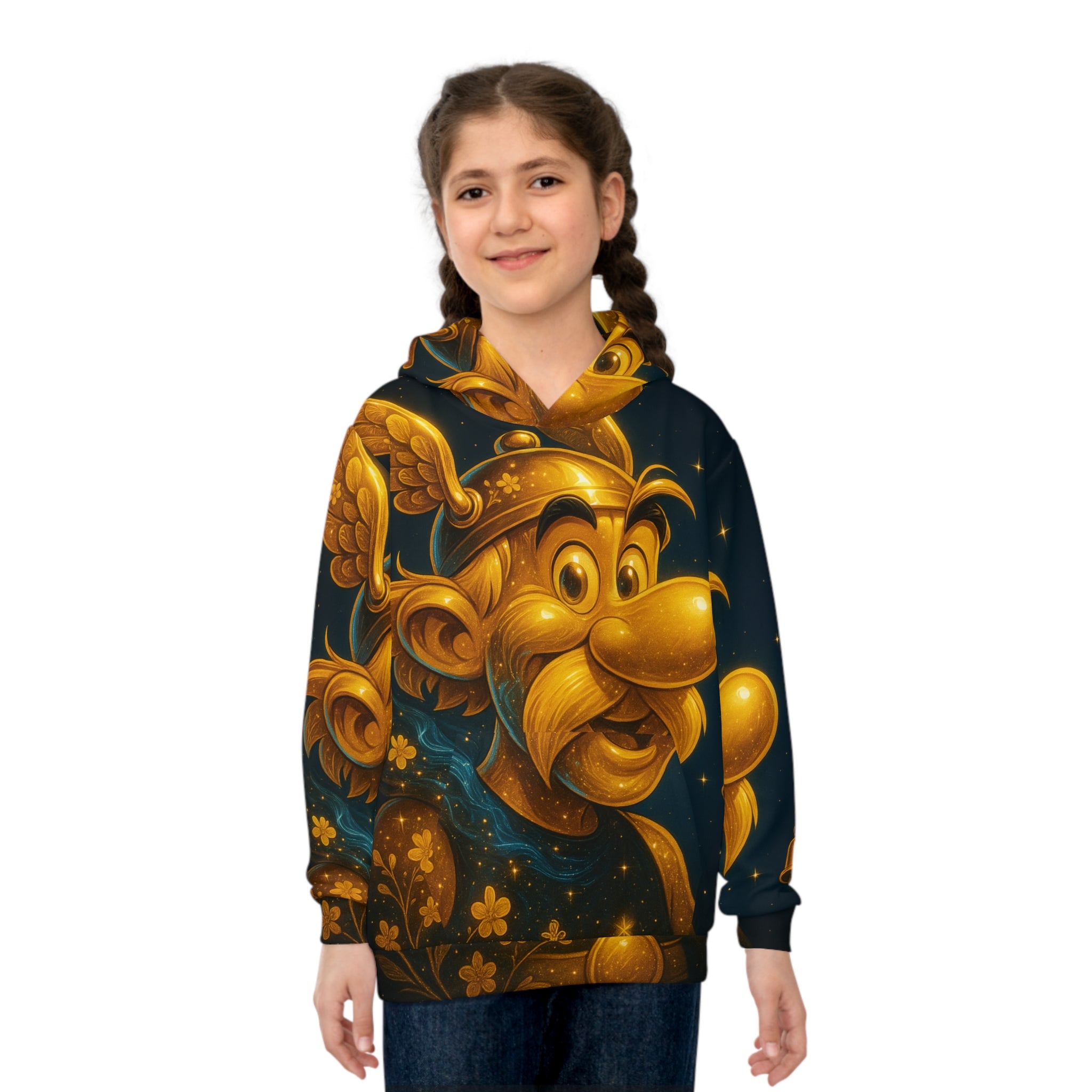 Children's Asterix Hoodie — Golden Comic Character All-Over Print