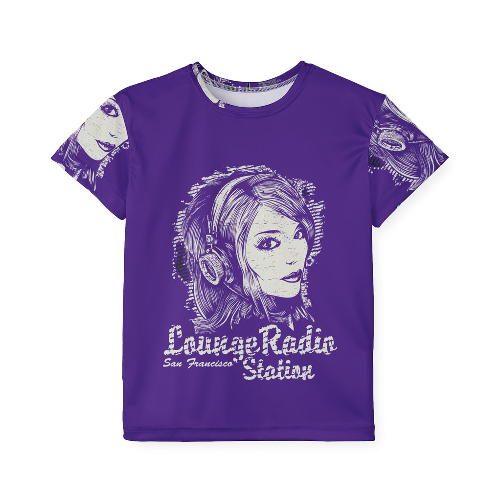 Kids Jersey — Retro 'Lounge Radio Station' Graphic Tee (Purple)