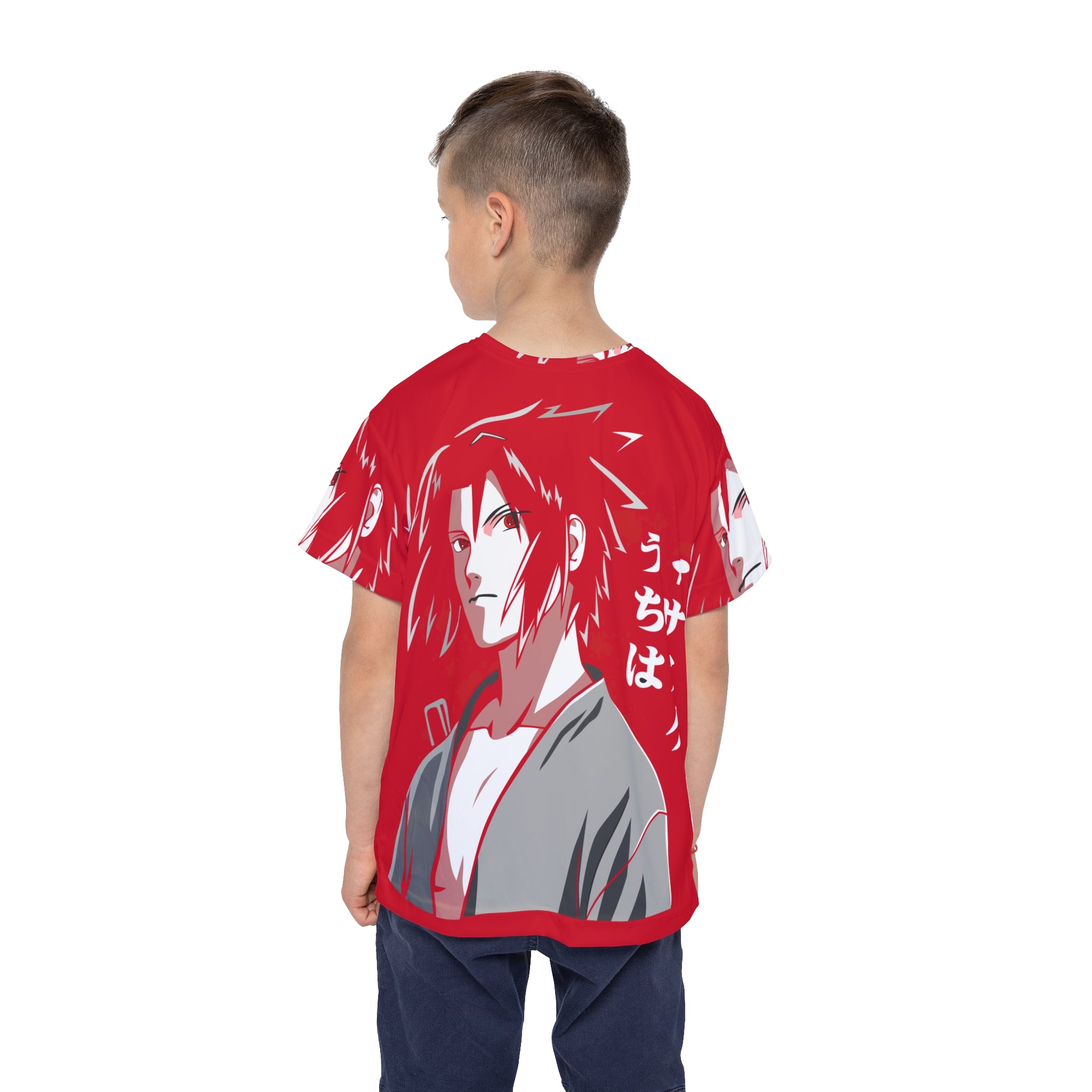 Kids Anime Jersey — Red Sasuke Uchiha Graphic Tee