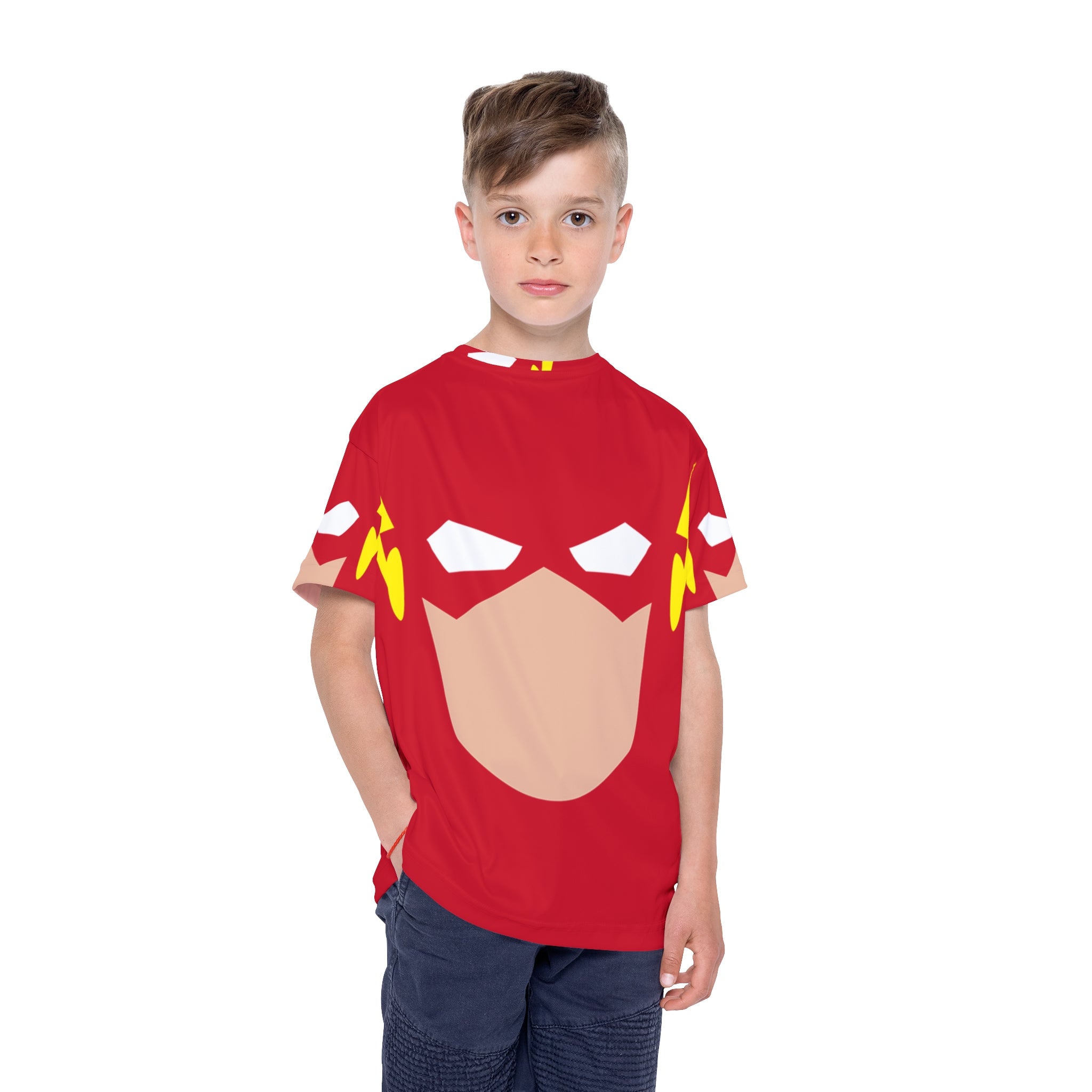Kids Flash Superhero Jersey – Red All-Over Print Costume Tee