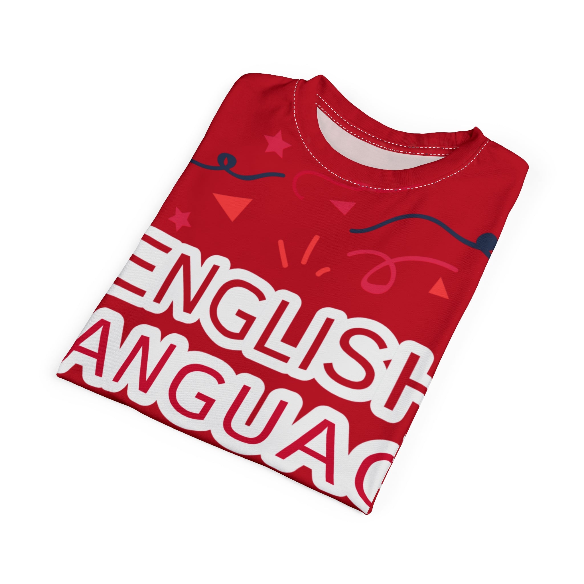 English Language Day Tee — Celebratory Red All-Over Print Shirt