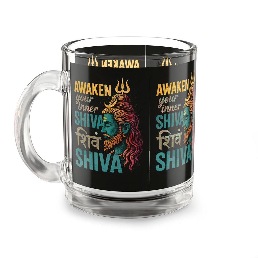 Glass Mug — "Awaken Your Inner Shiva" Spiritual Coffee Cup