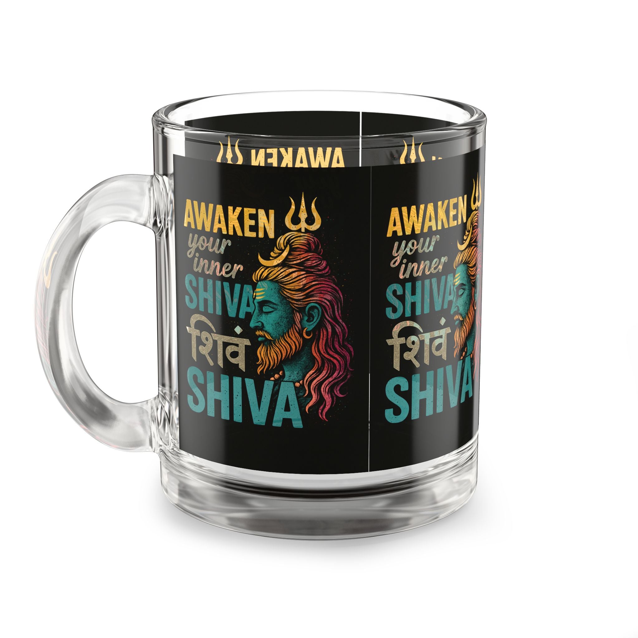 Glass Mug — "Awaken Your Inner Shiva" Spiritual Coffee Cup