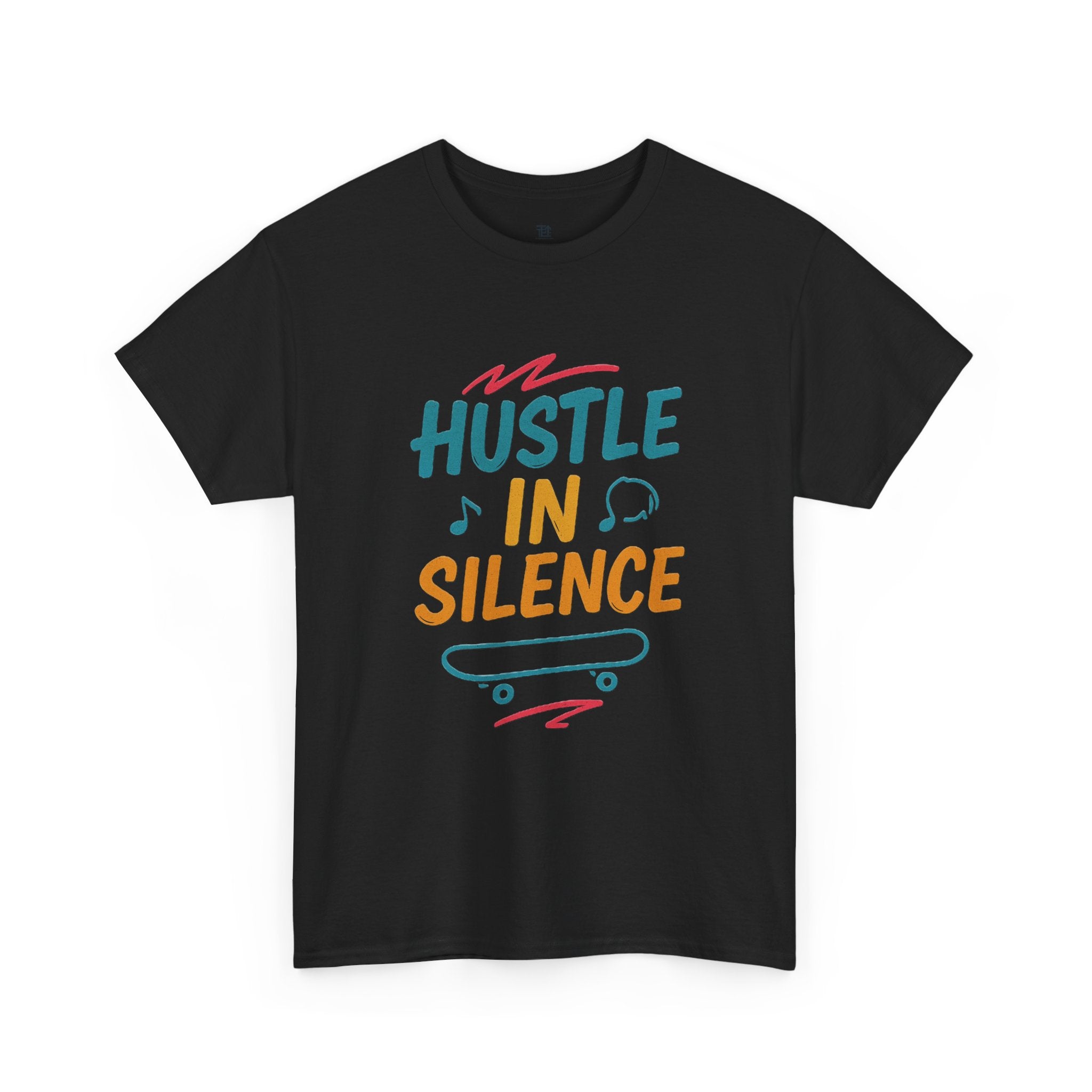 Hustle in Silence Tee - Unisex Heavy Cotton T-Shirt, Skateboarder Gift, Cool Casual Wear, Fitness Shirt, Motivational Apparel