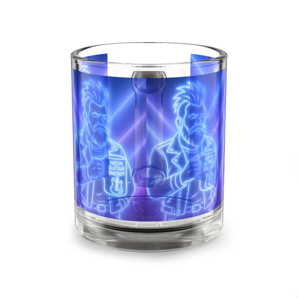 Neon Guitar Demon 10oz Glass Mug — Blue Retro Rock Coffee Cup