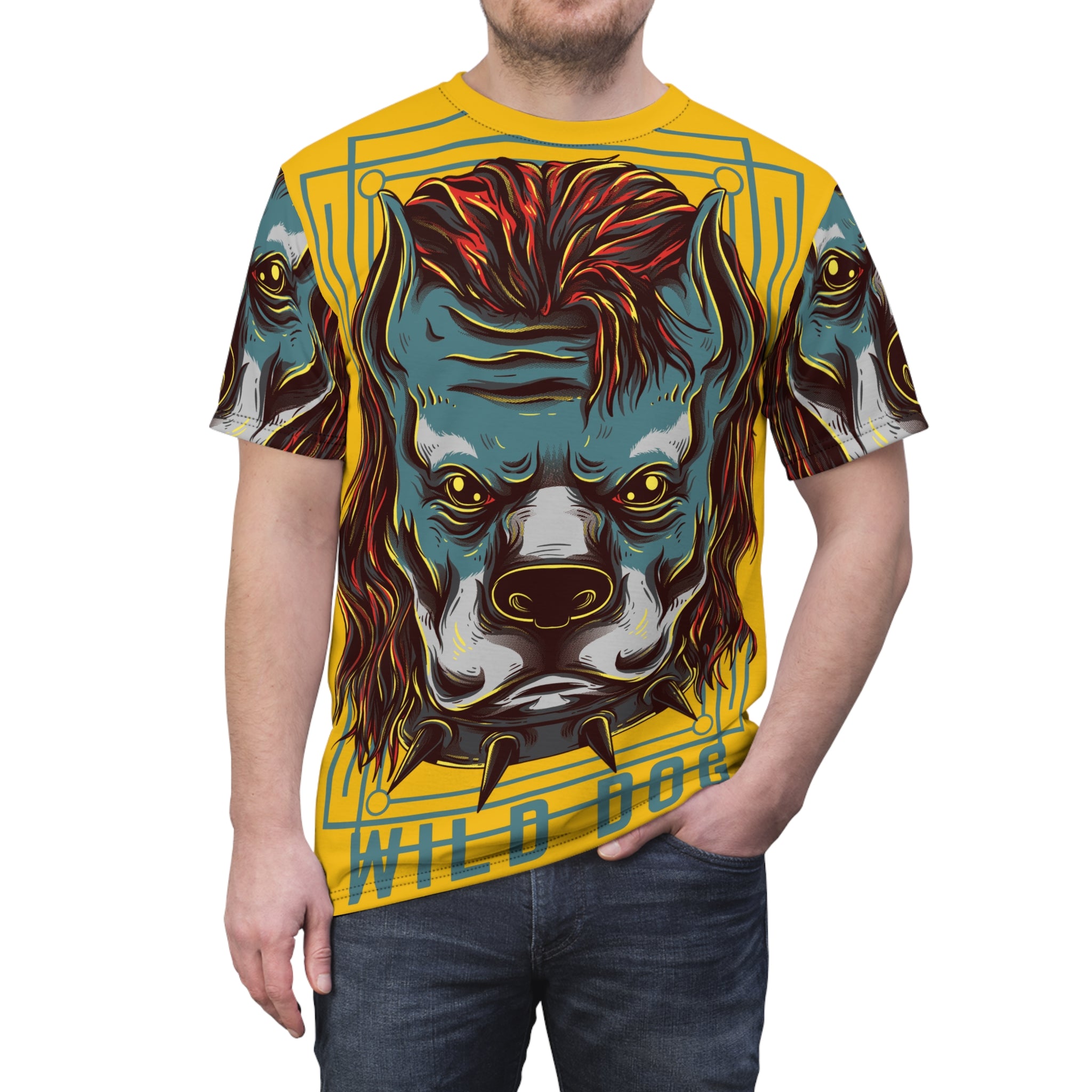 Wild Dog Graphic Tee — Bold All-Over Print Pitbull Design