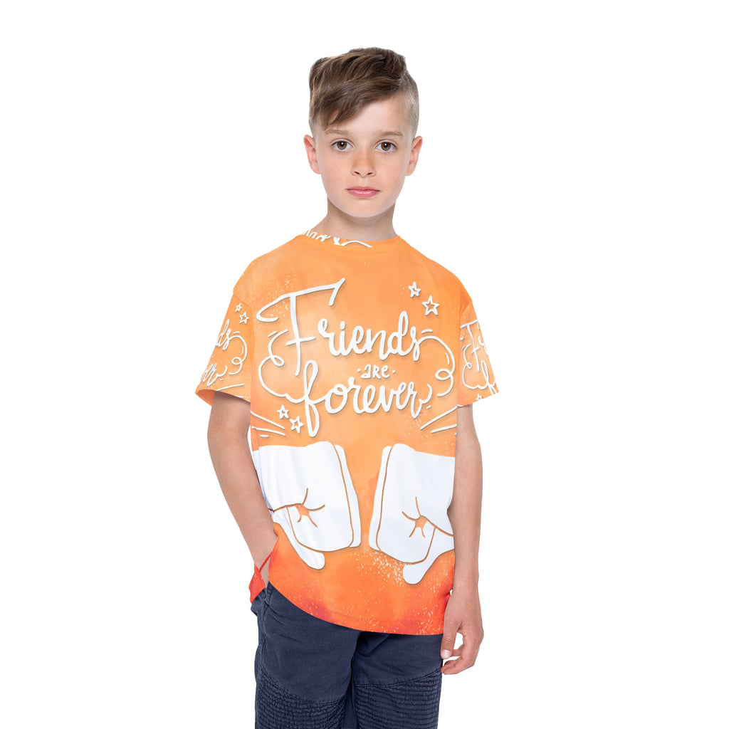Kids Tee — "Friends Are Forever" Orange Fist-Bump Graphic