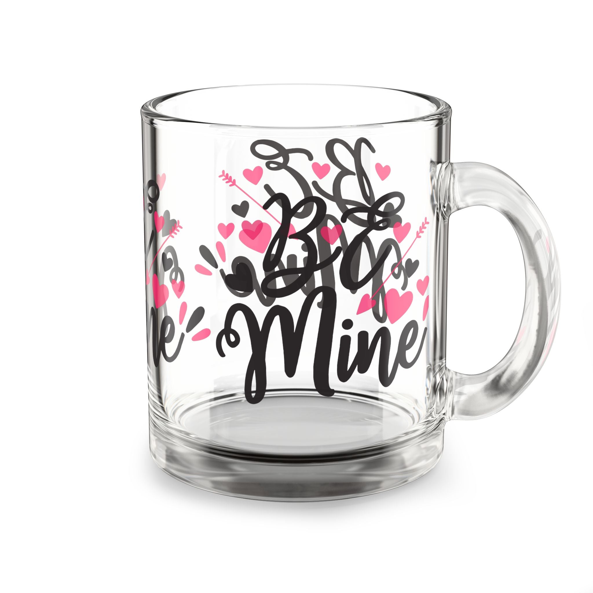 Glass Mug — “Be Mine” Valentine Heart Coffee Cup (10oz)