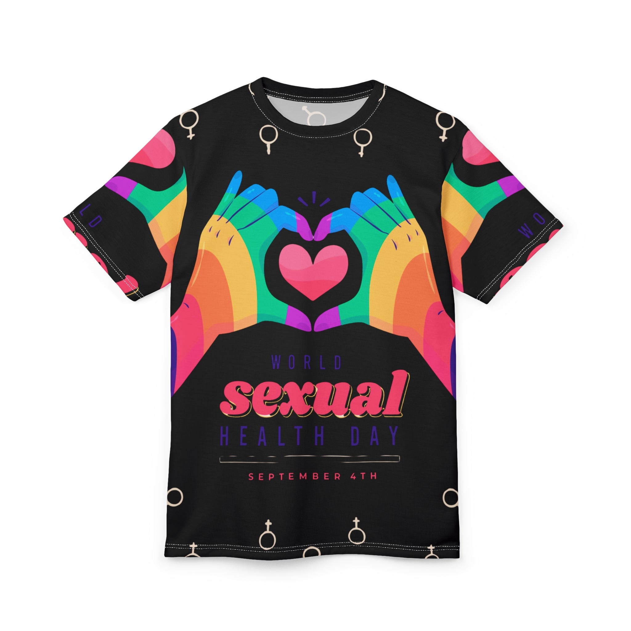 World Sexual Health Day Tee – Rainbow Heart Hands Graphic Shirt (September 4th)
