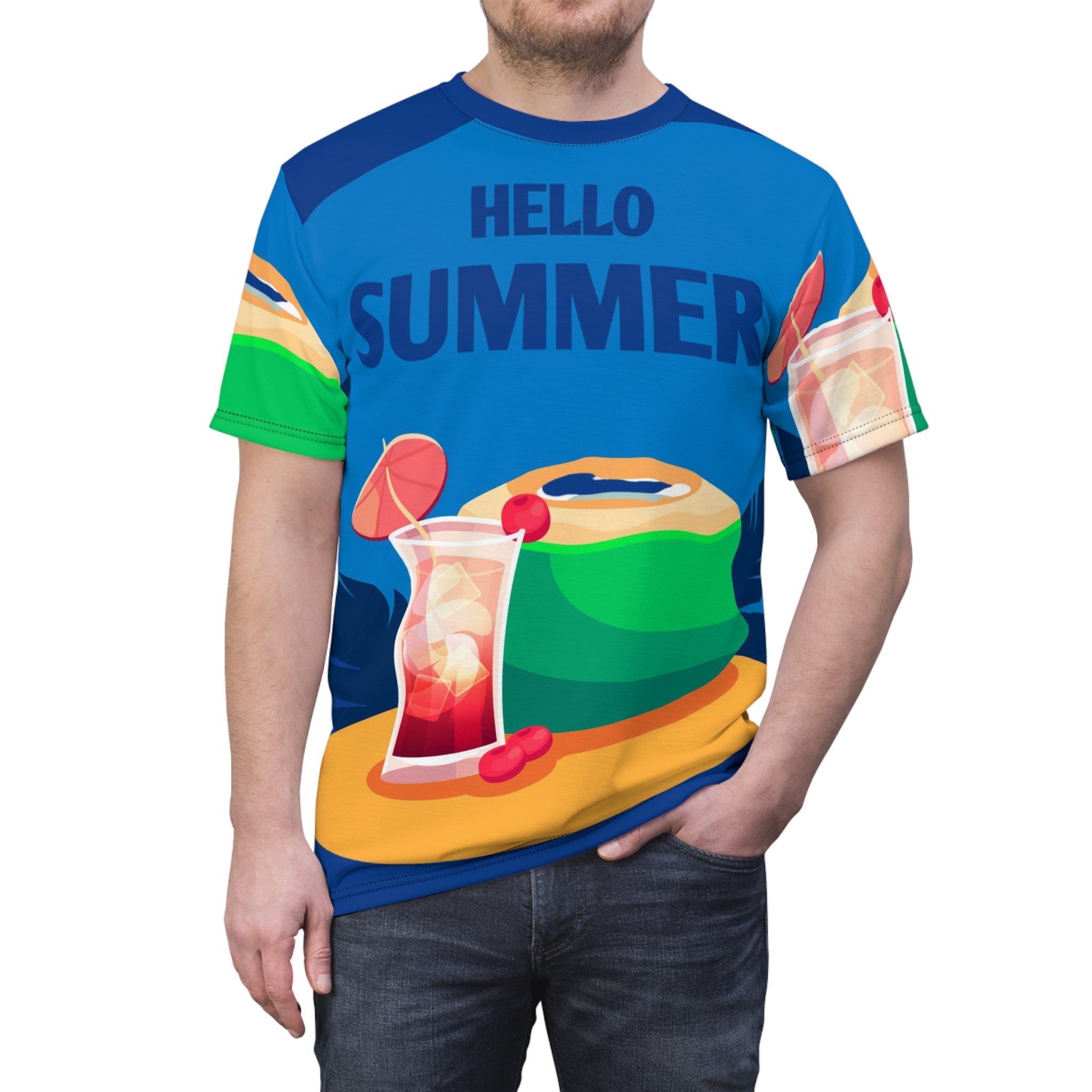 Hello Summer Tee — Tropical Coconut & Cocktail All-Over Print T-Shirt