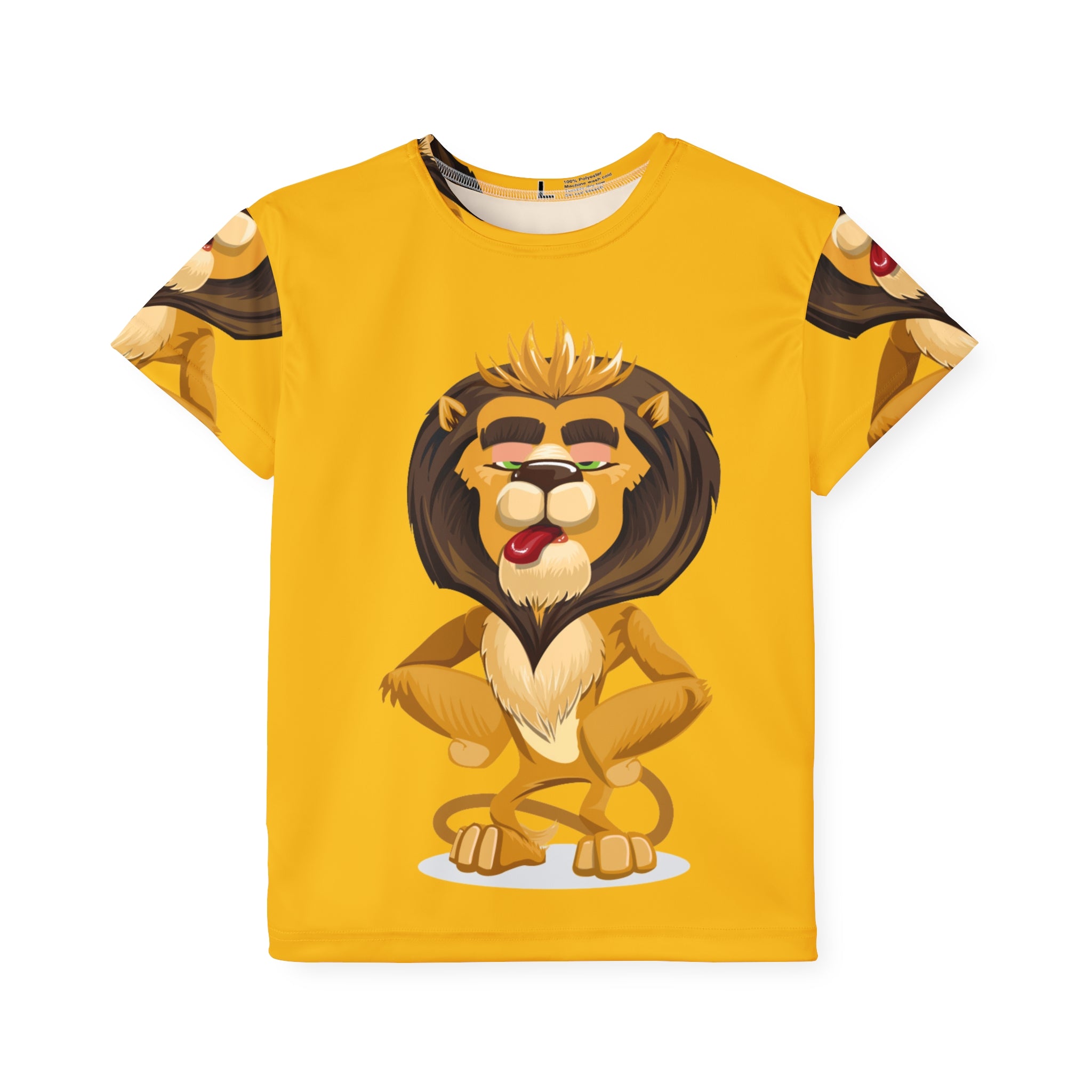 Kids Lion Sports Jersey — Yellow All-Over-Print Kids Athletic Shirt