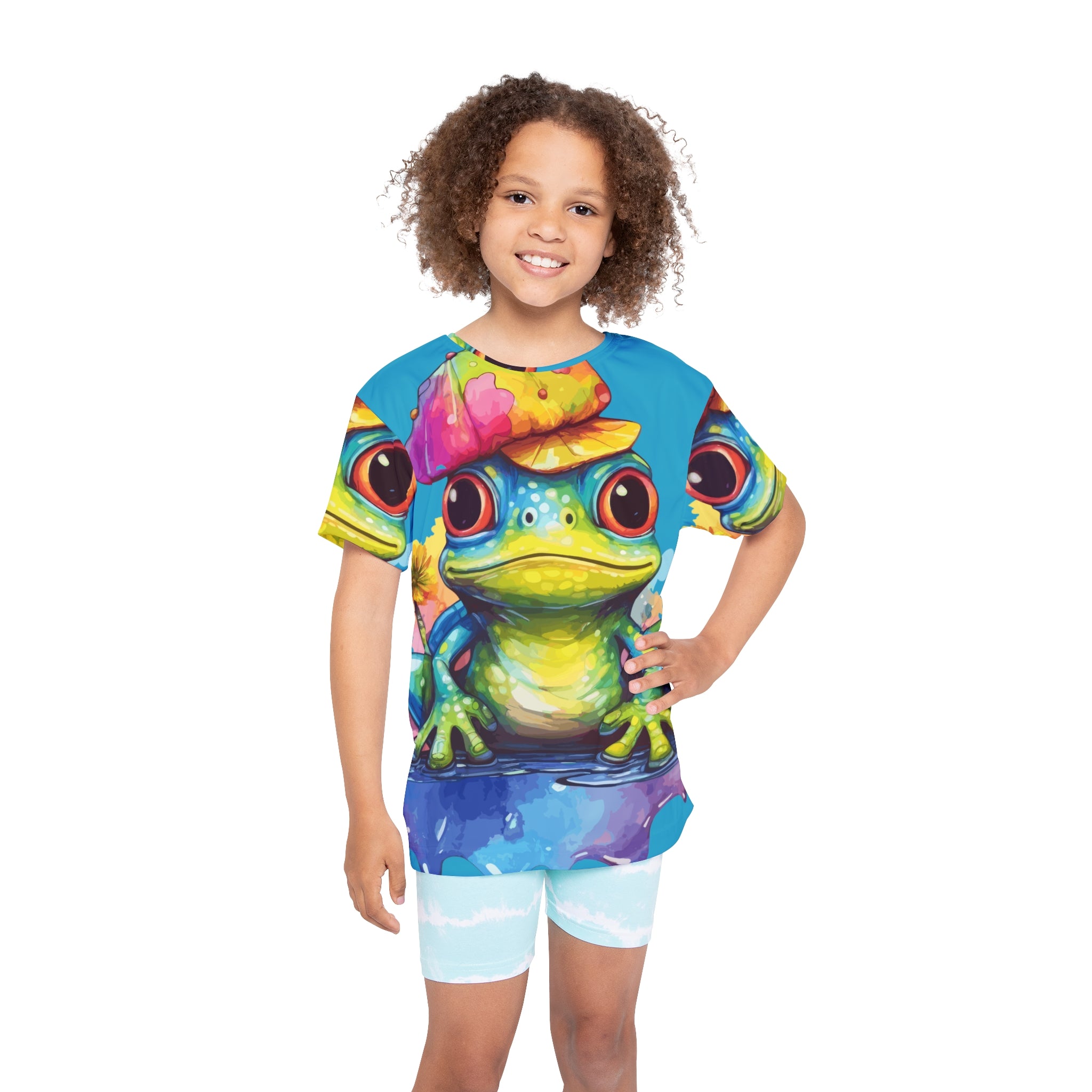 Kids Frog Jersey — Colorful Cartoon Frog All-Over Print Tee