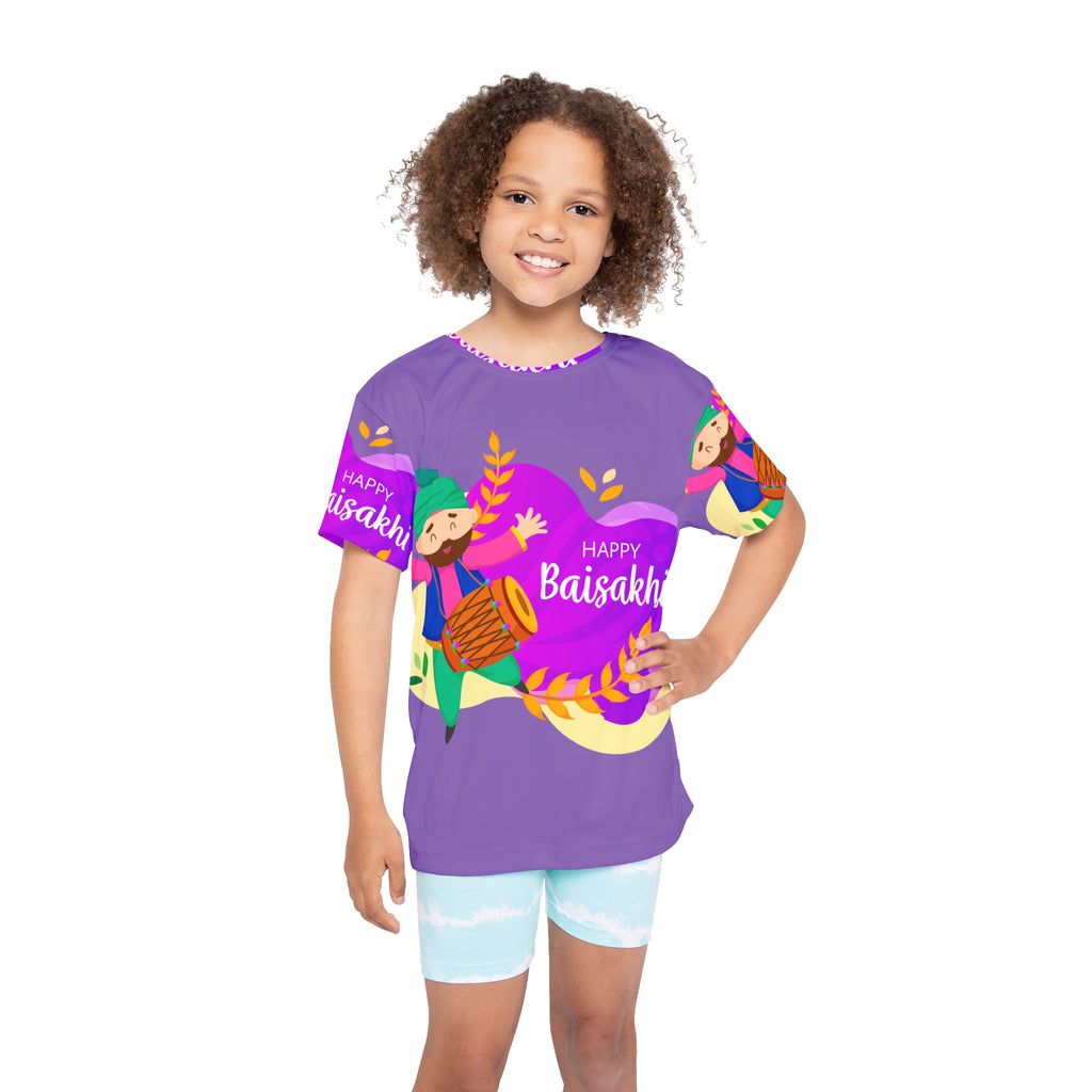 Kids Baisakhi T‑Shirt — Happy Baisakhi Punjabi Dhol Celebration Jersey