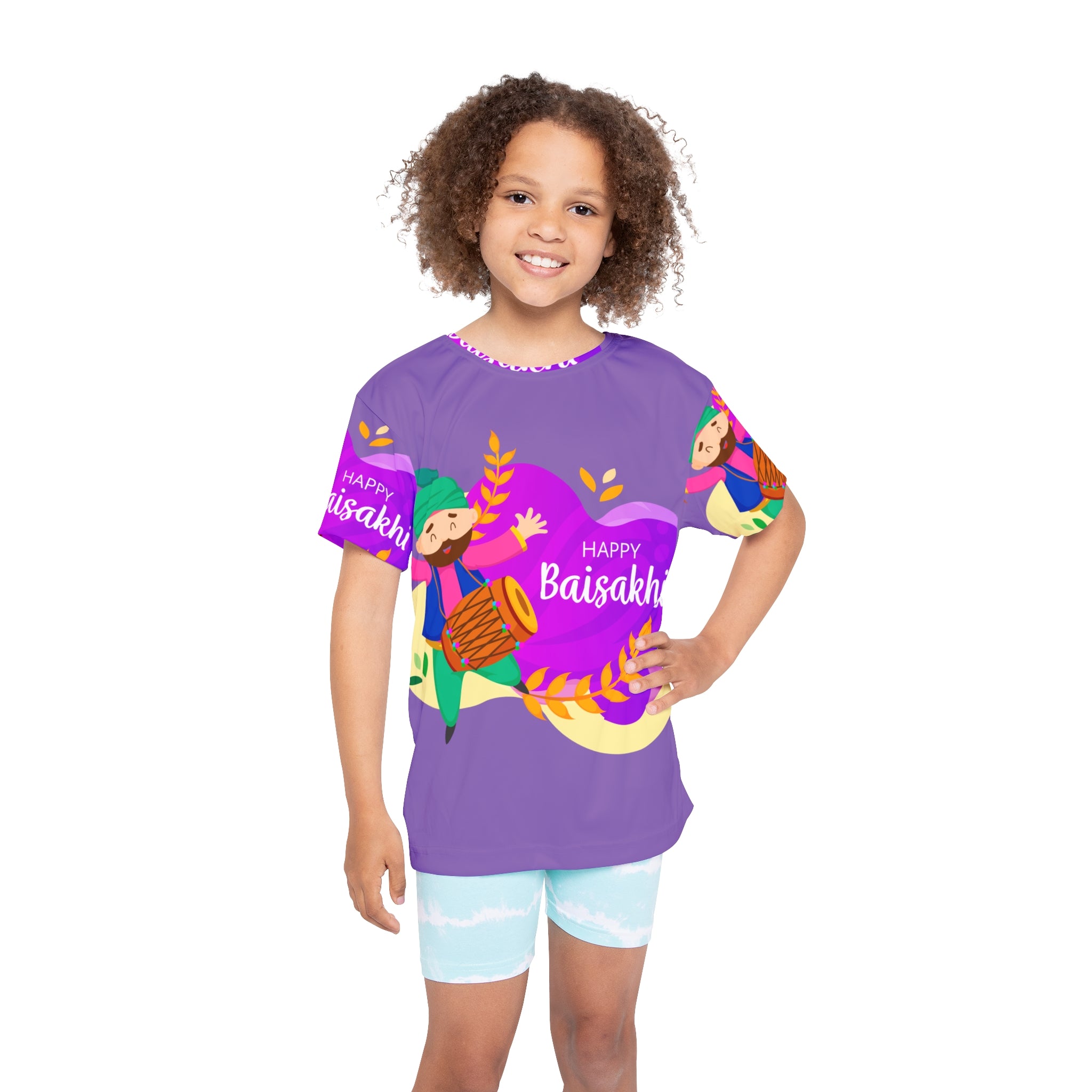 Kids Baisakhi T‑Shirt — Happy Baisakhi Punjabi Dhol Celebration Jersey