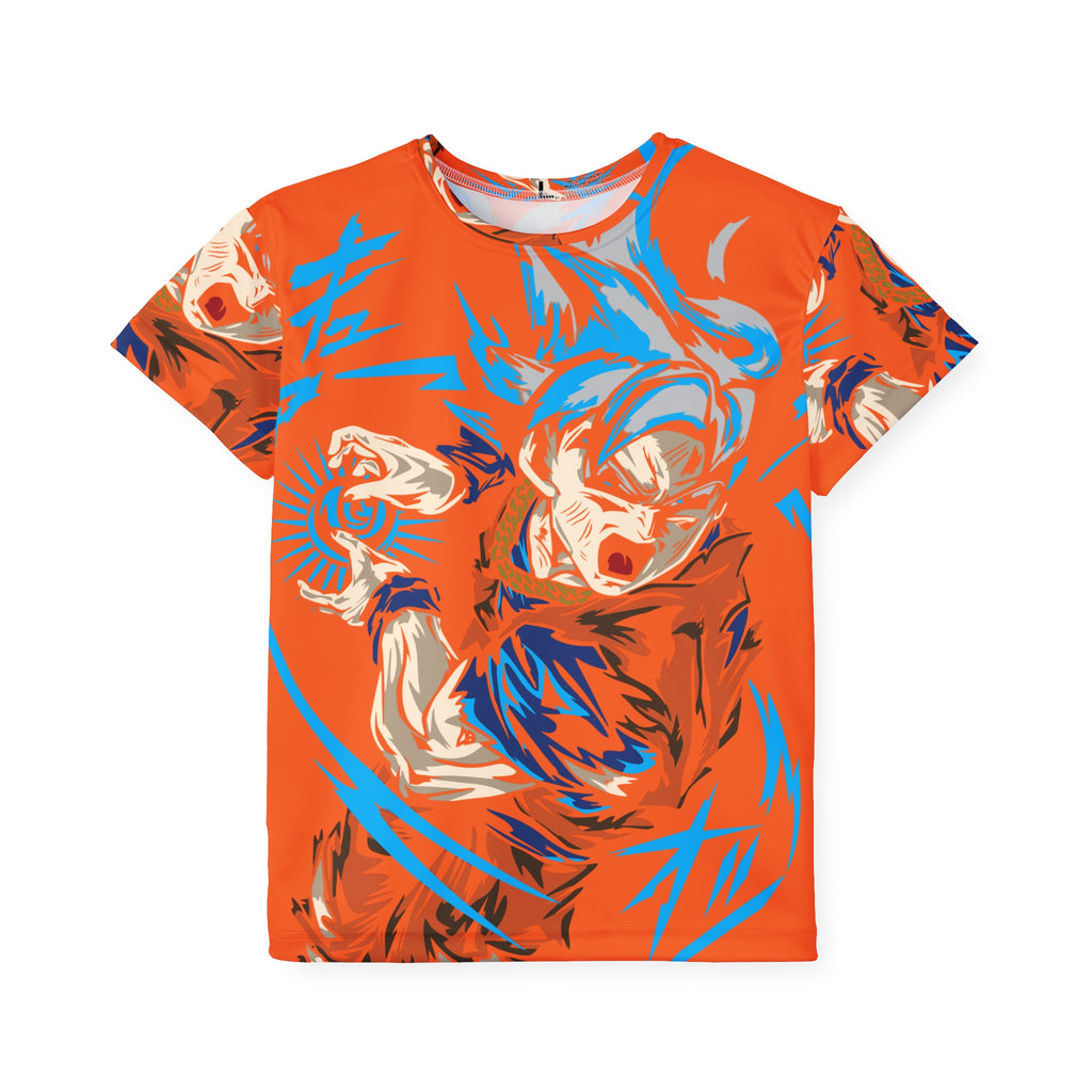 Kids Anime Power Jersey — Vibrant Orange All-Over Print