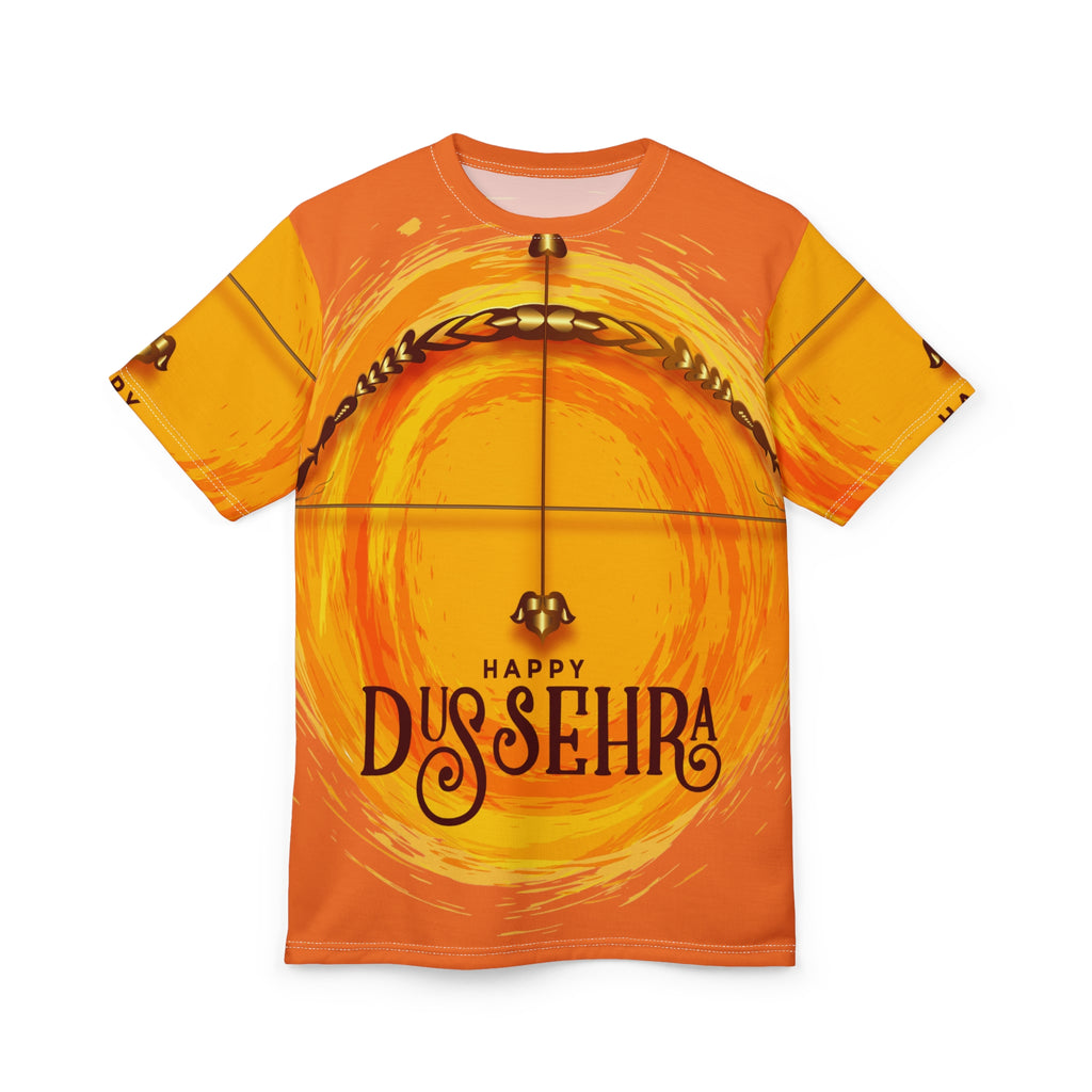 Dussehra Graphic Tee - "Happy Dussehra" Festive Orange AOP T-Shirt