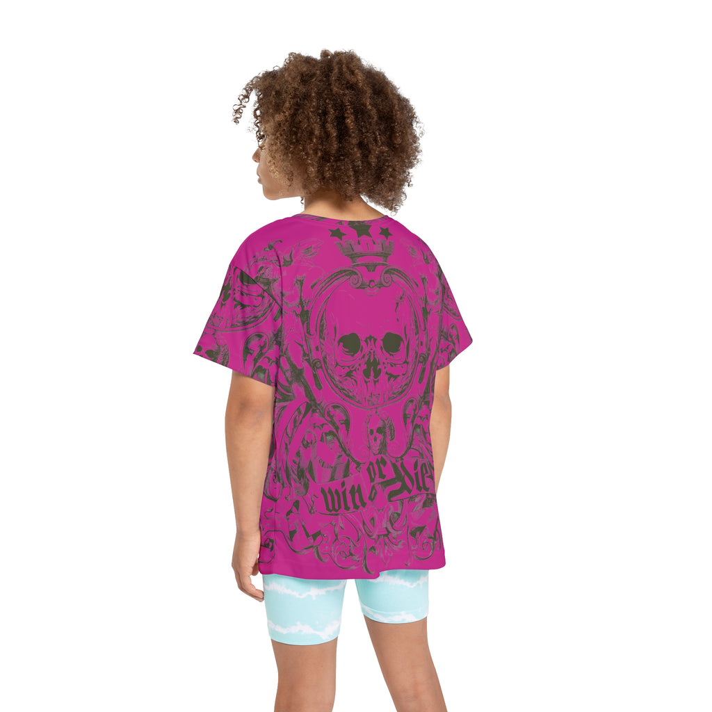 Kids Jersey — Pink Skull 'Win or Die' All-Over Print